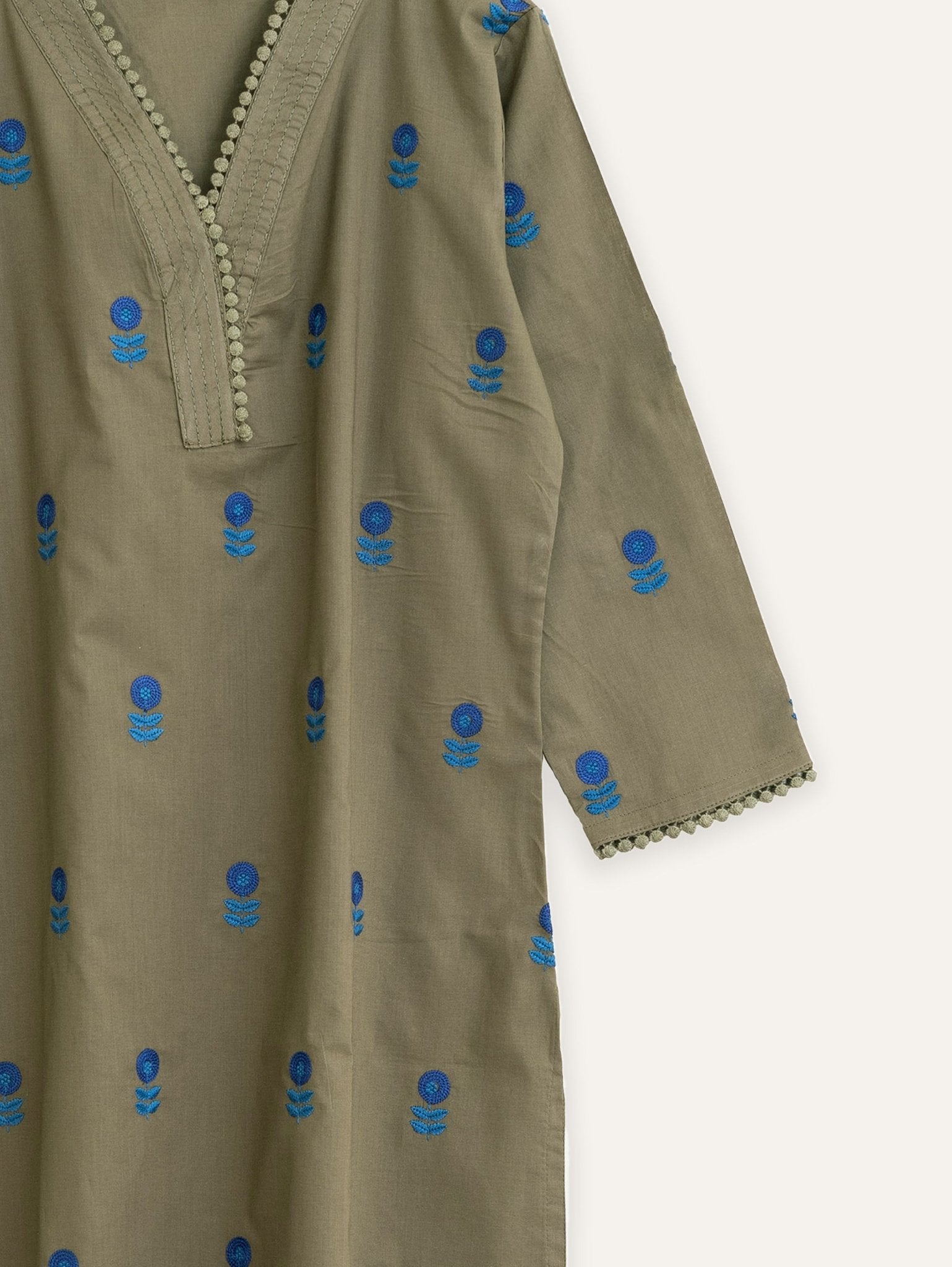 Cotton Embroidered Straight Kurta - AINA