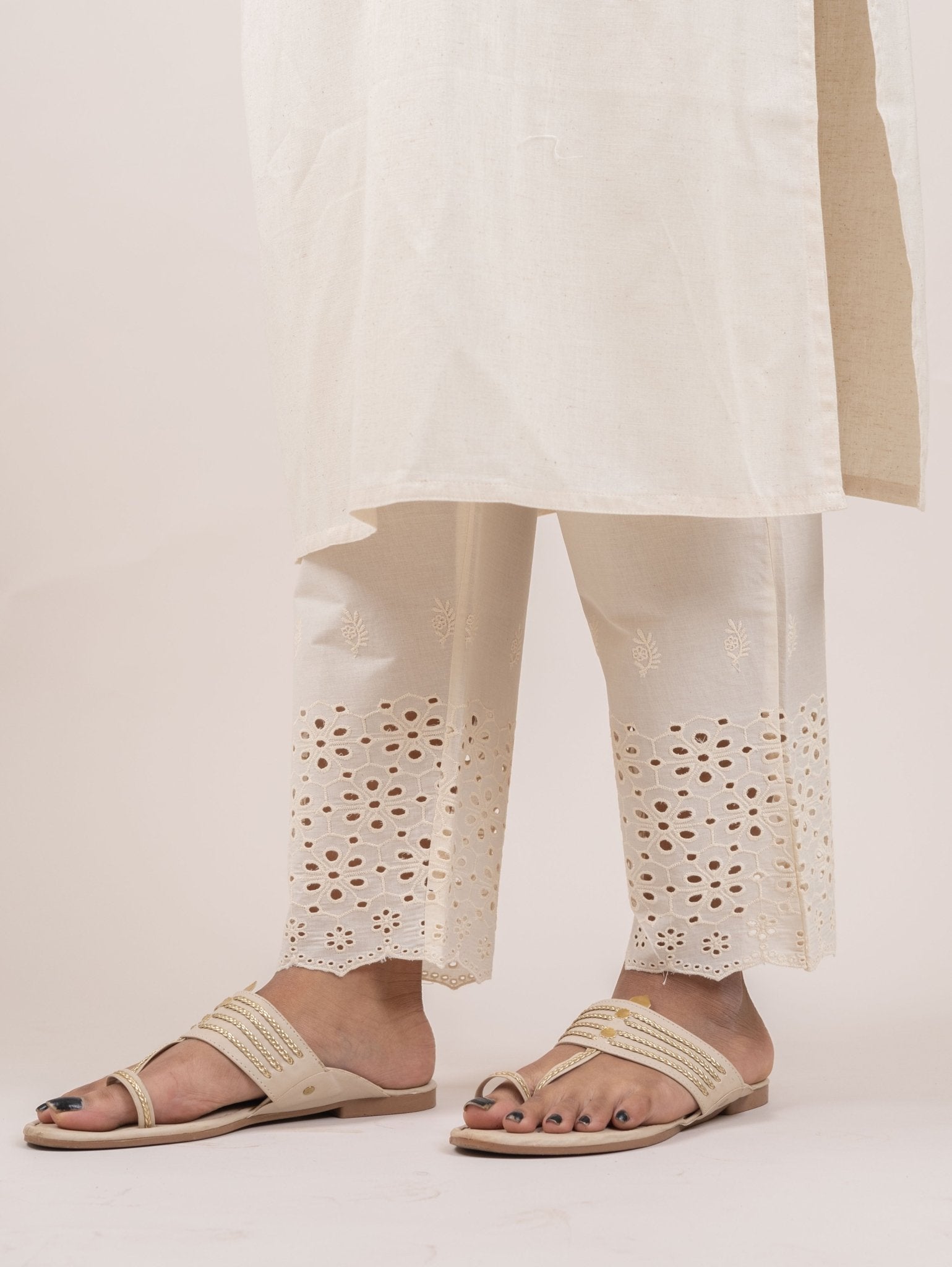 Cotton Embroidered Straight Pant - AINA