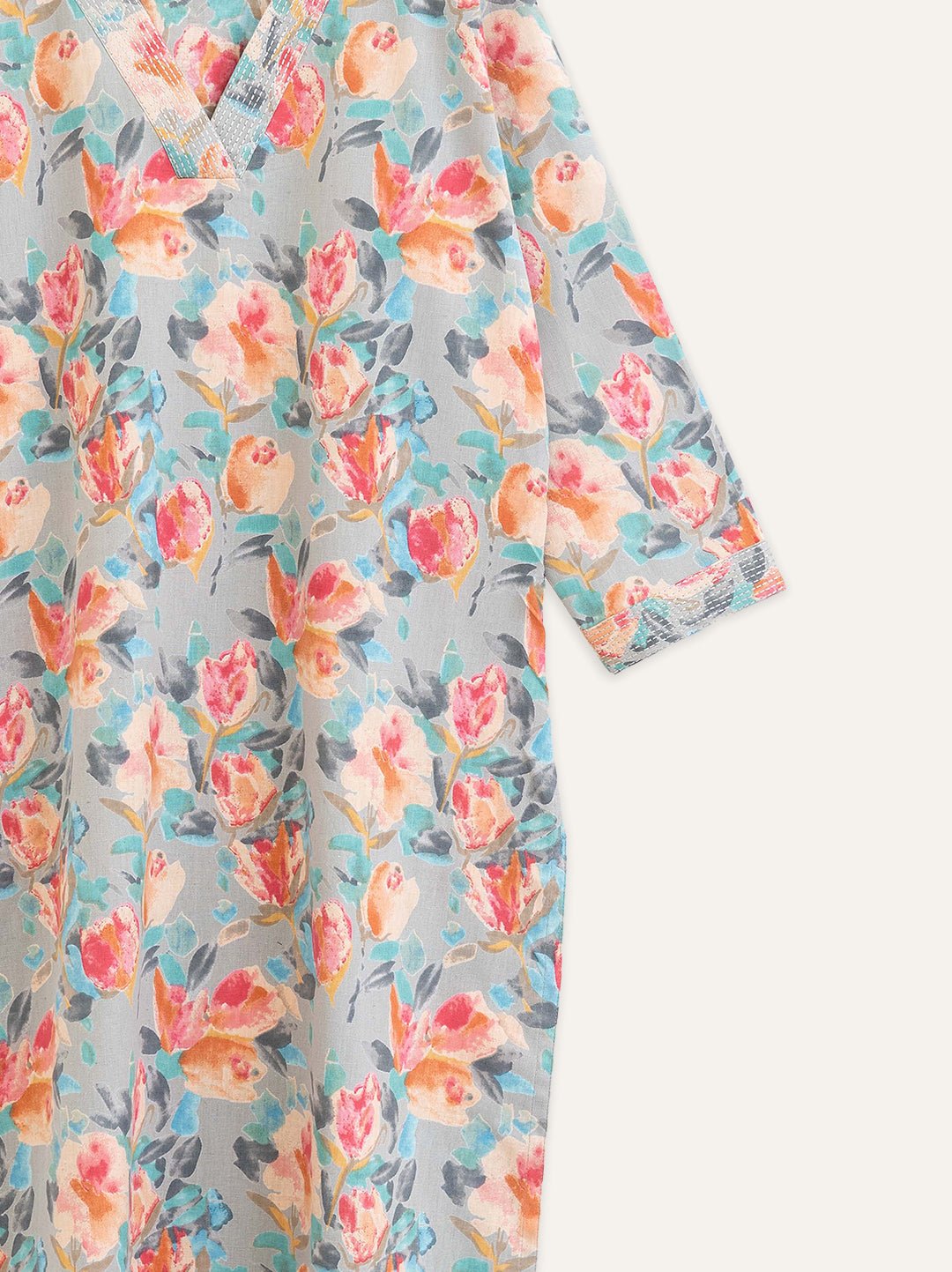 Cotton Flax Printed Straight Kurta - AINA