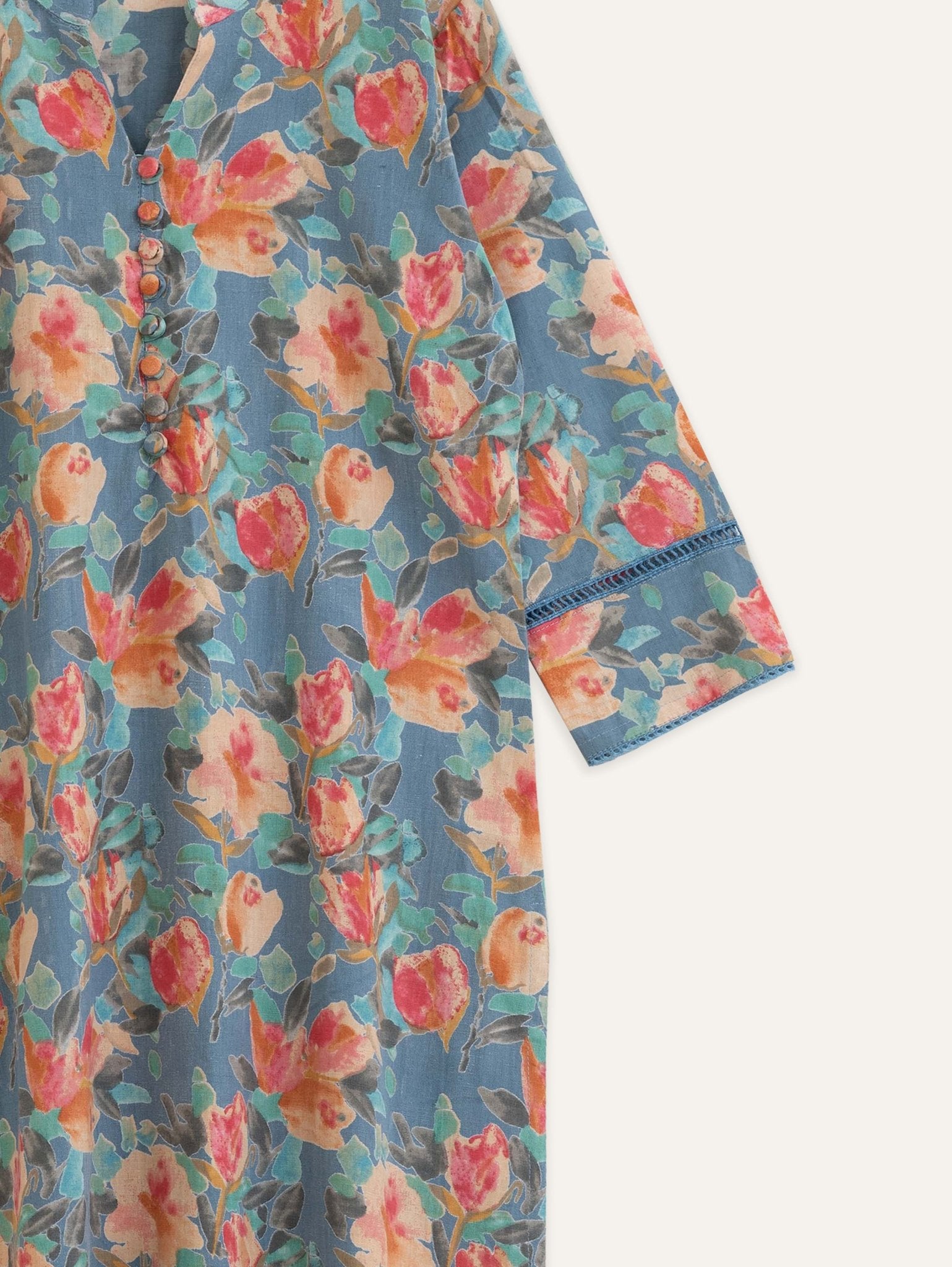 Cotton Flax Printed Straight Kurta - AINA