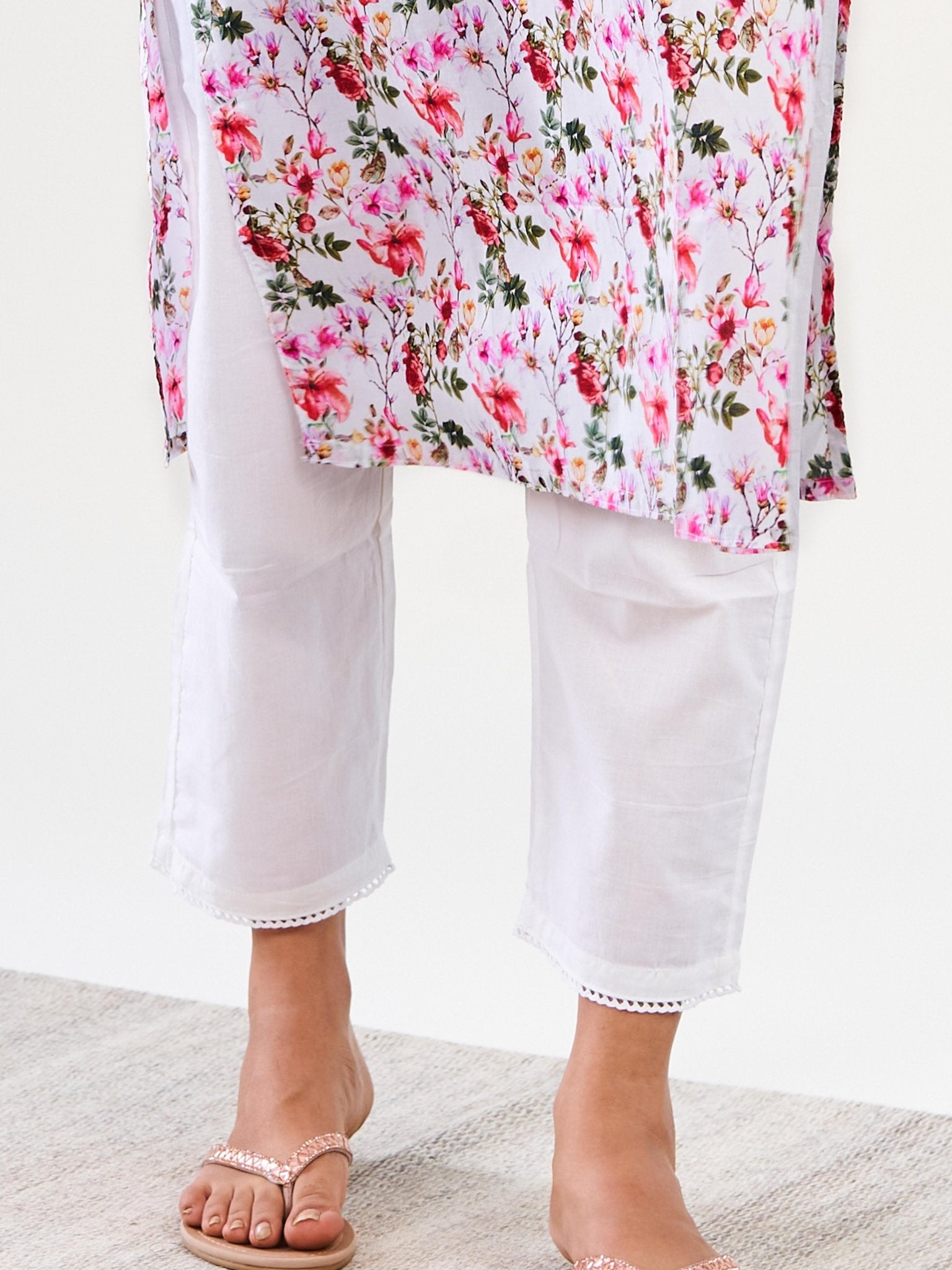 Cotton White Straight Pants - AINA