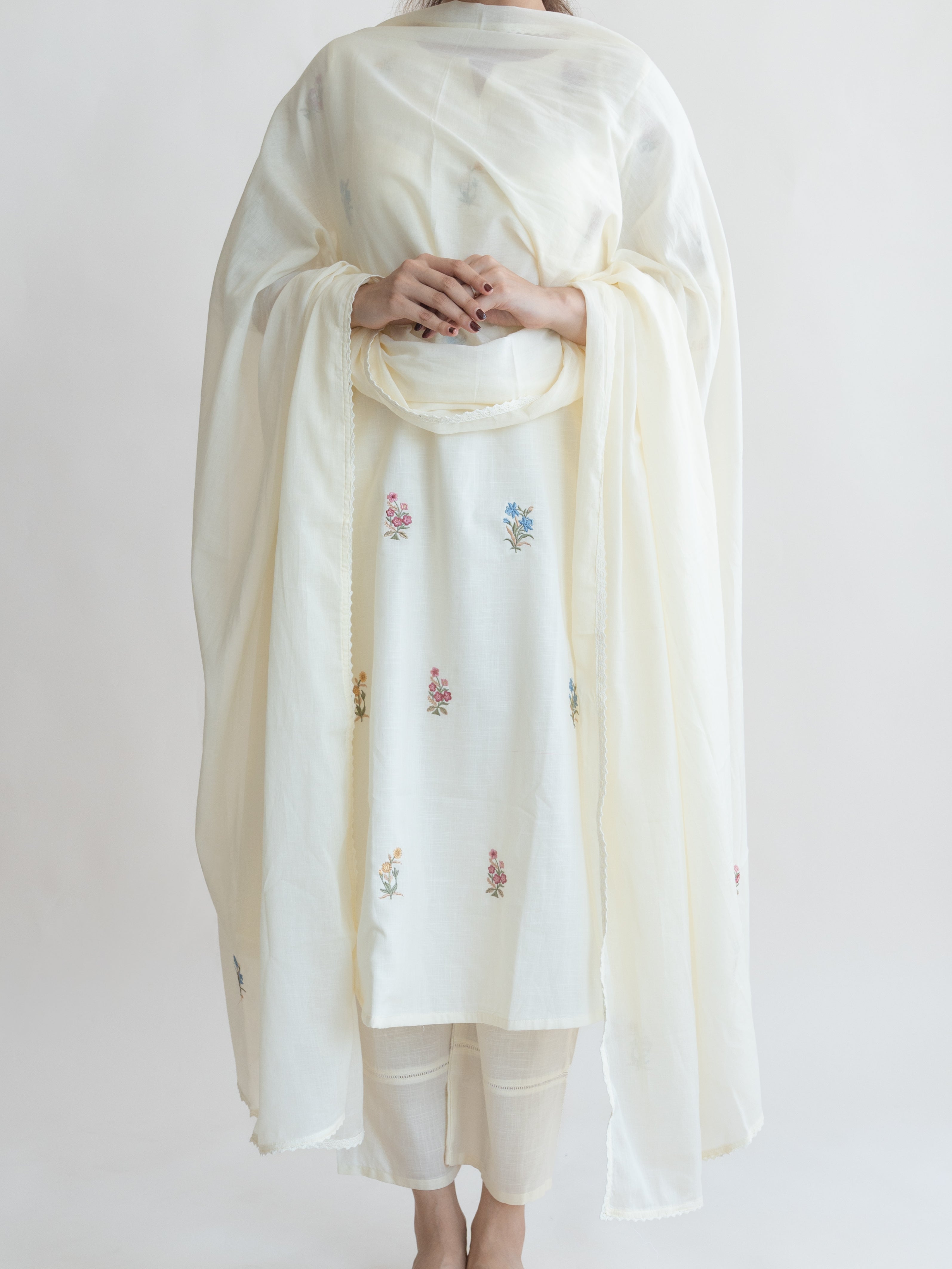 Reem Cotton Embroidered A-Line Suit Set