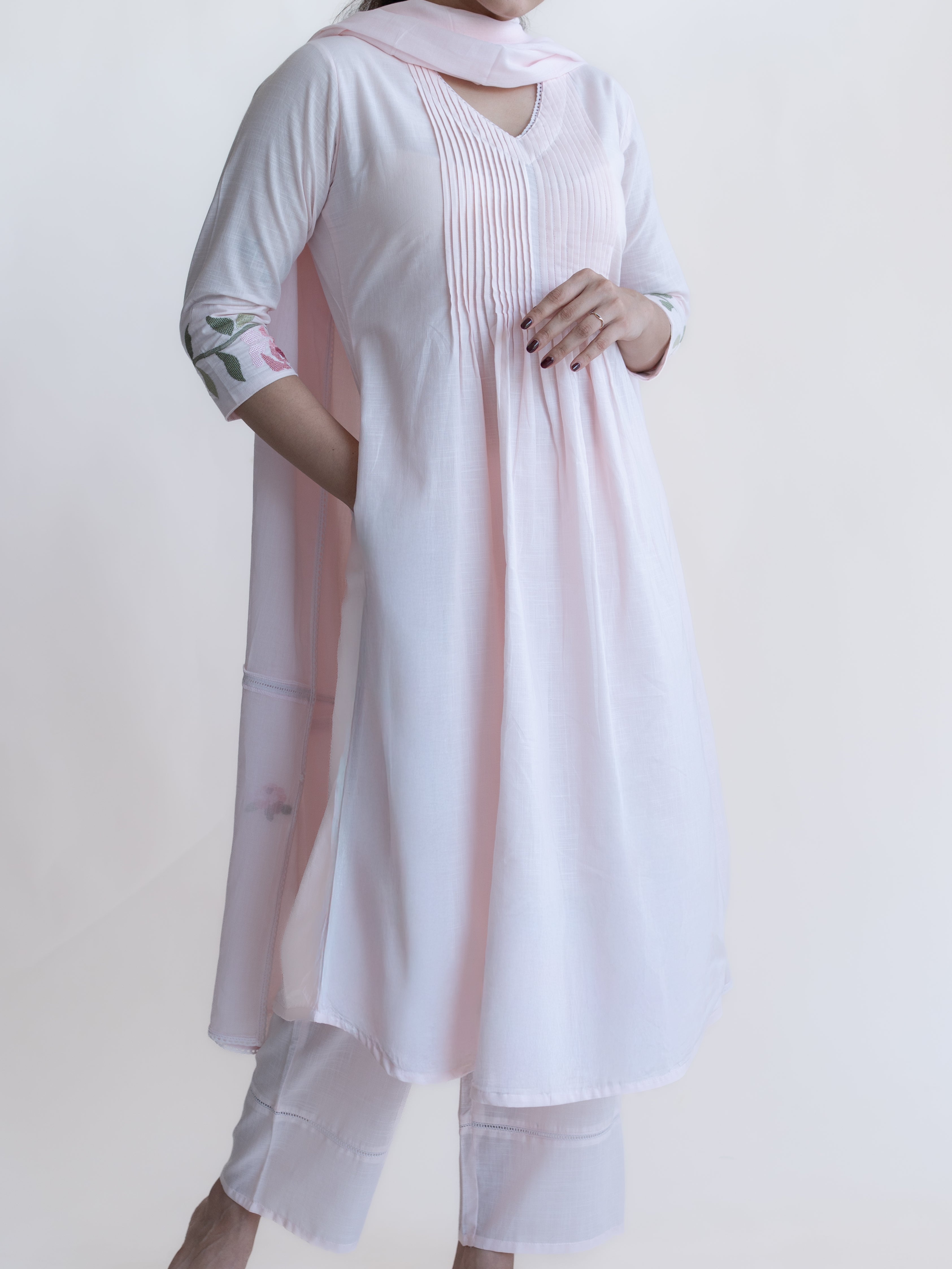 Zimryn Cotton Embroidered A-Line Suit Set