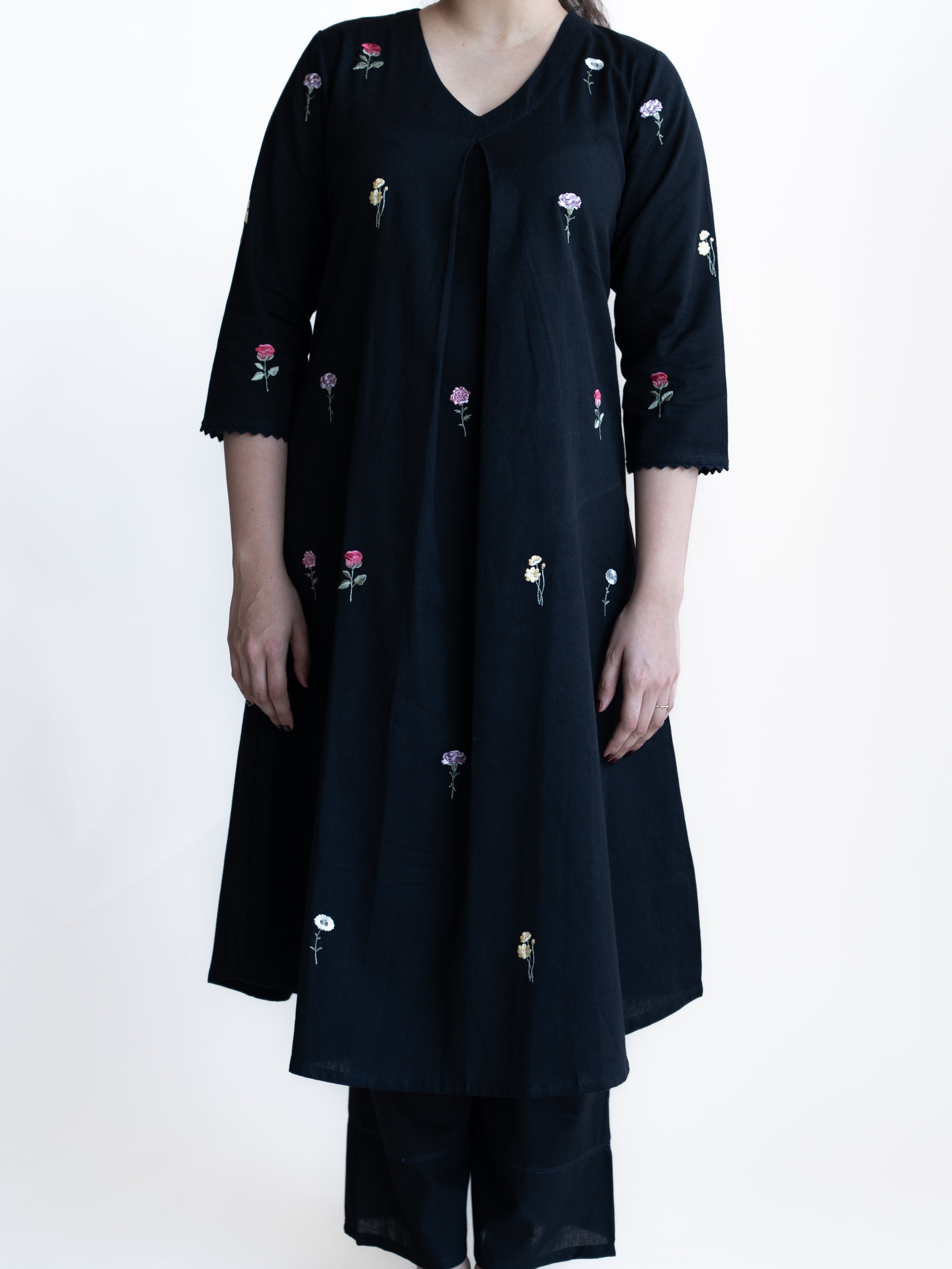 Ameya Cotton Flax Embroidered A-Line Kurta