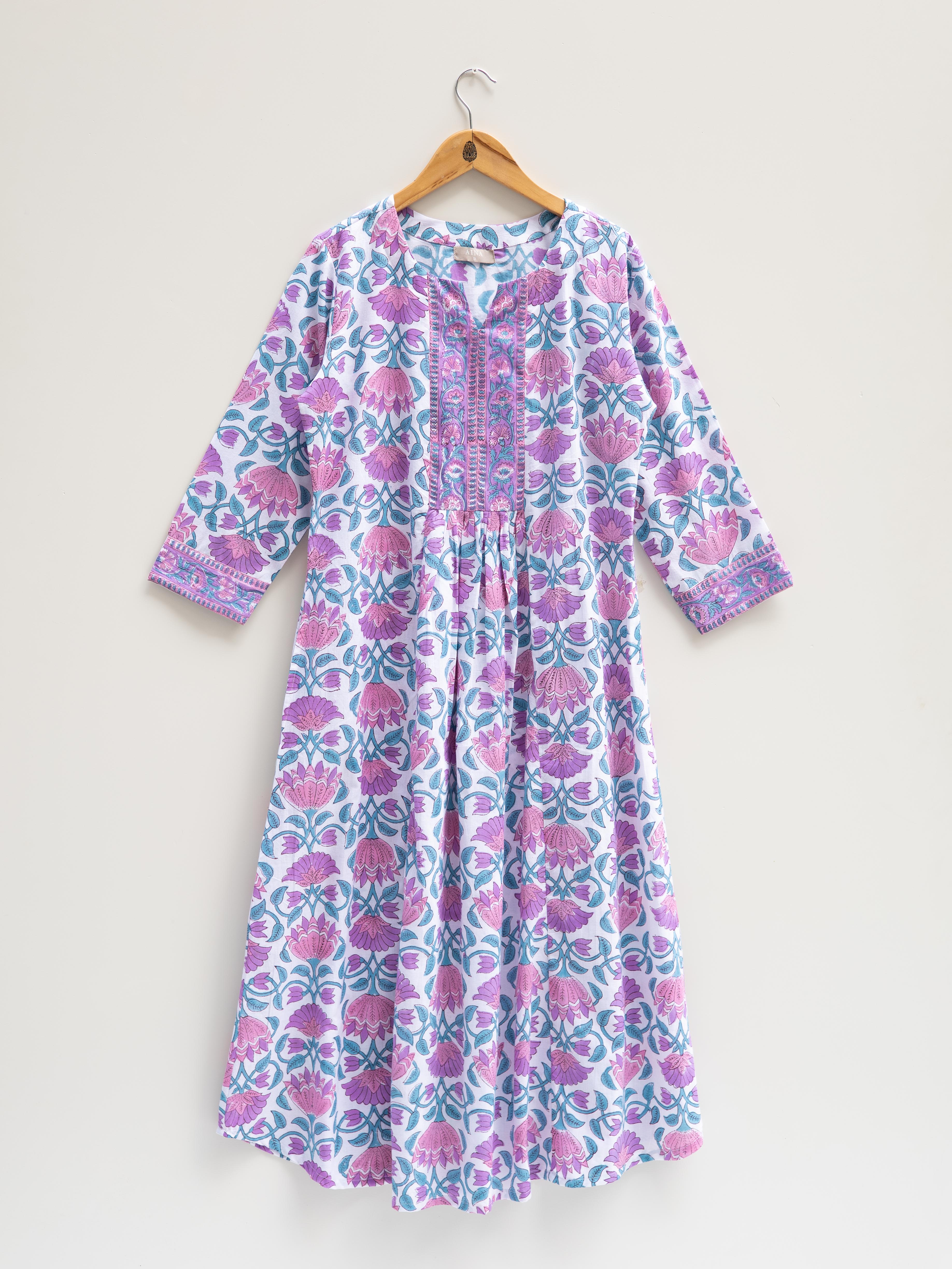 Cotton Block Printed A Line Kurta