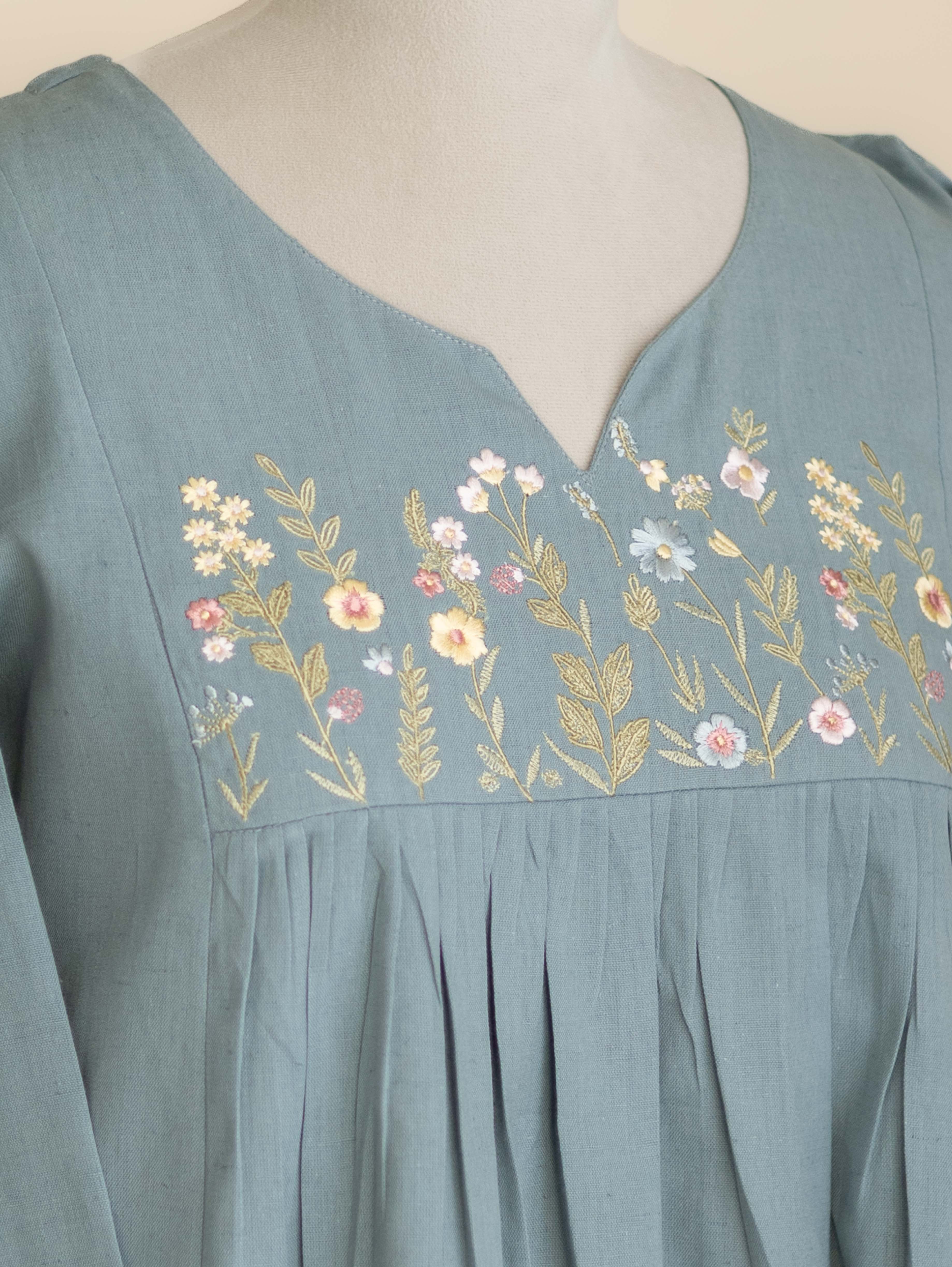 Heera Cotton Flax Embroidered A-Line Kurta