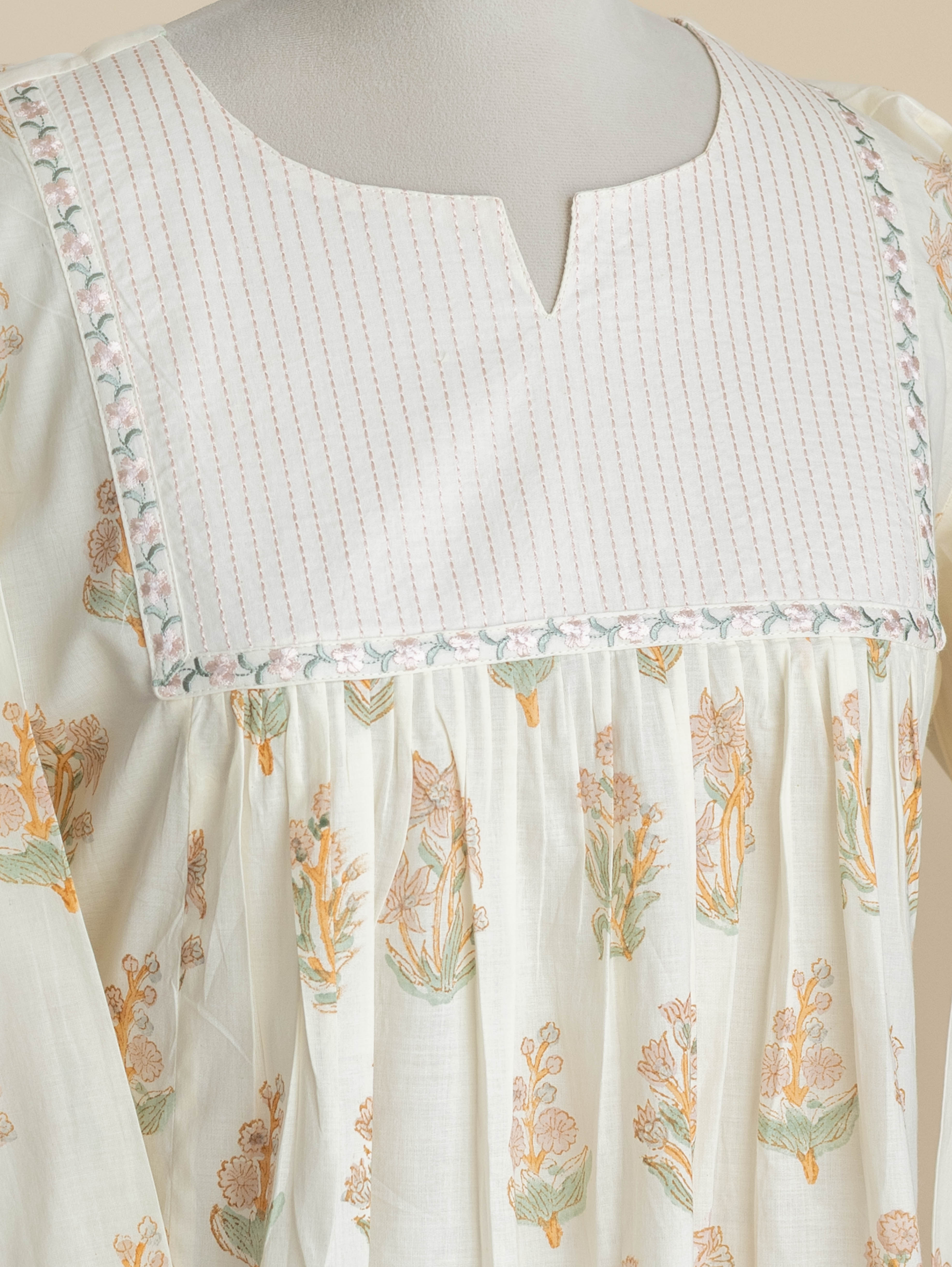 Zamrin Cotton Block Printed A-Line Kurta