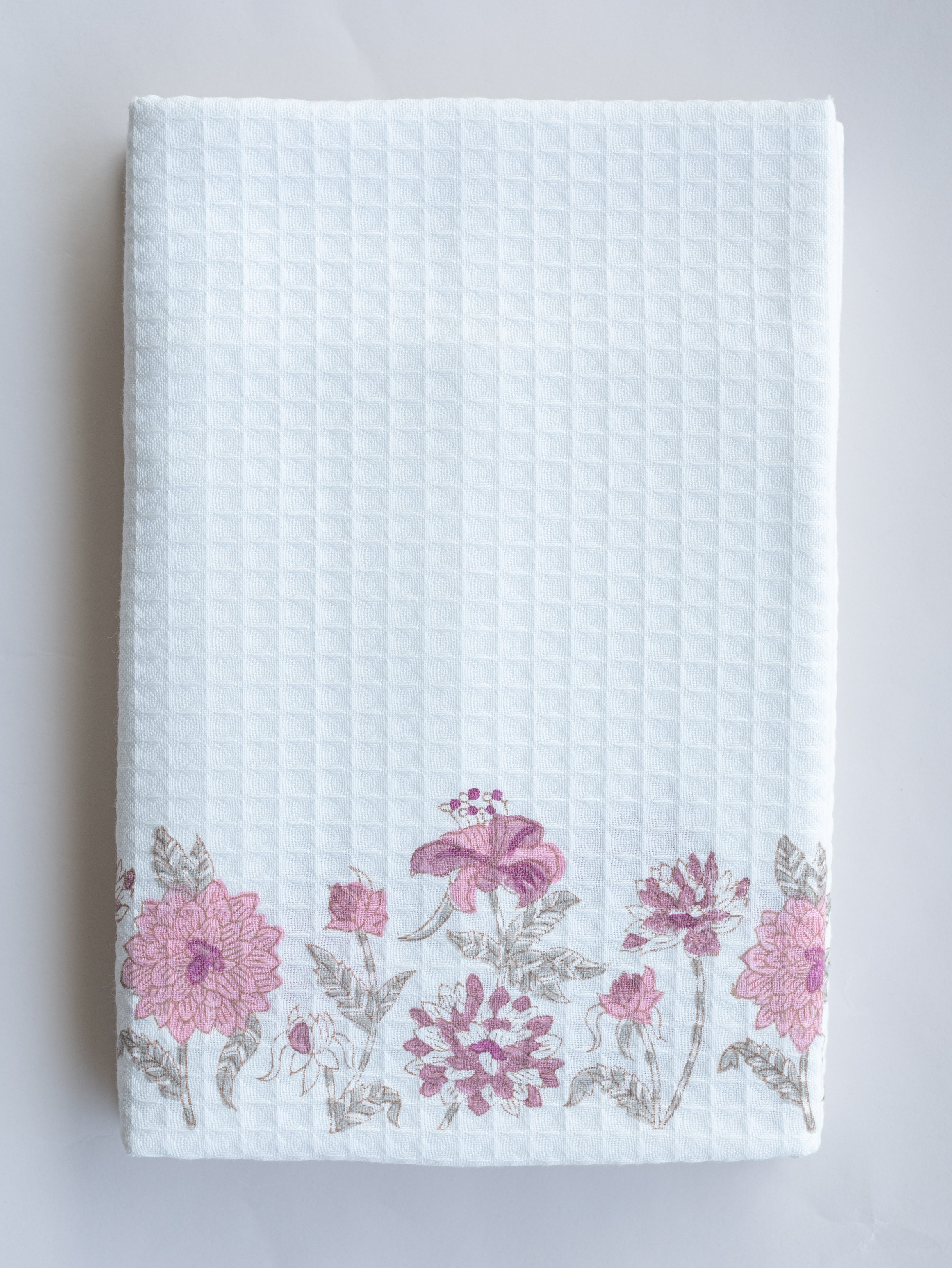 Cotton Block Printed Honeycomb Bath Towel