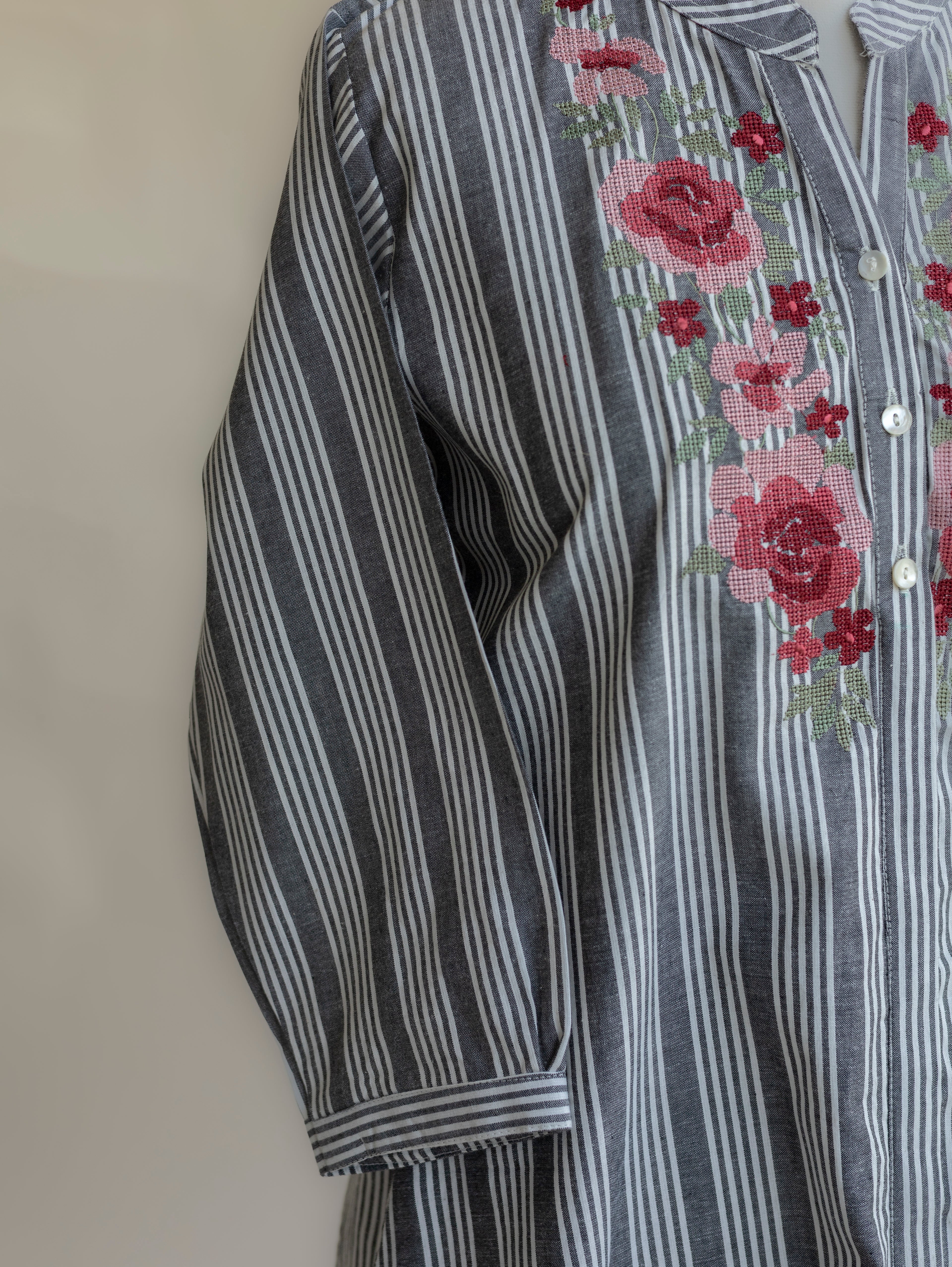 Raya Cotton Handloom Embroidered A-Line Kurta