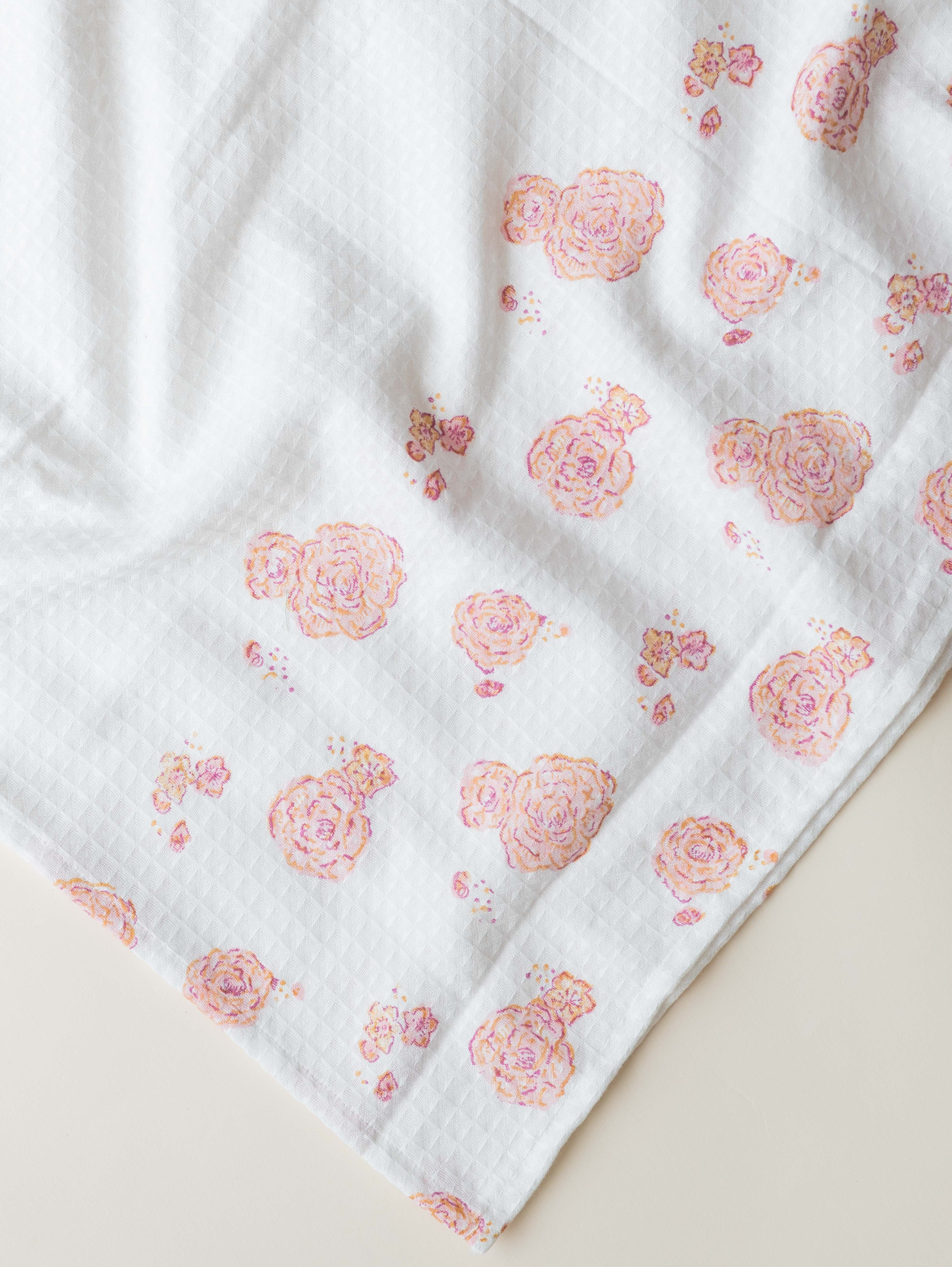 Cotton Block Printed Honeycomb Bath Towel