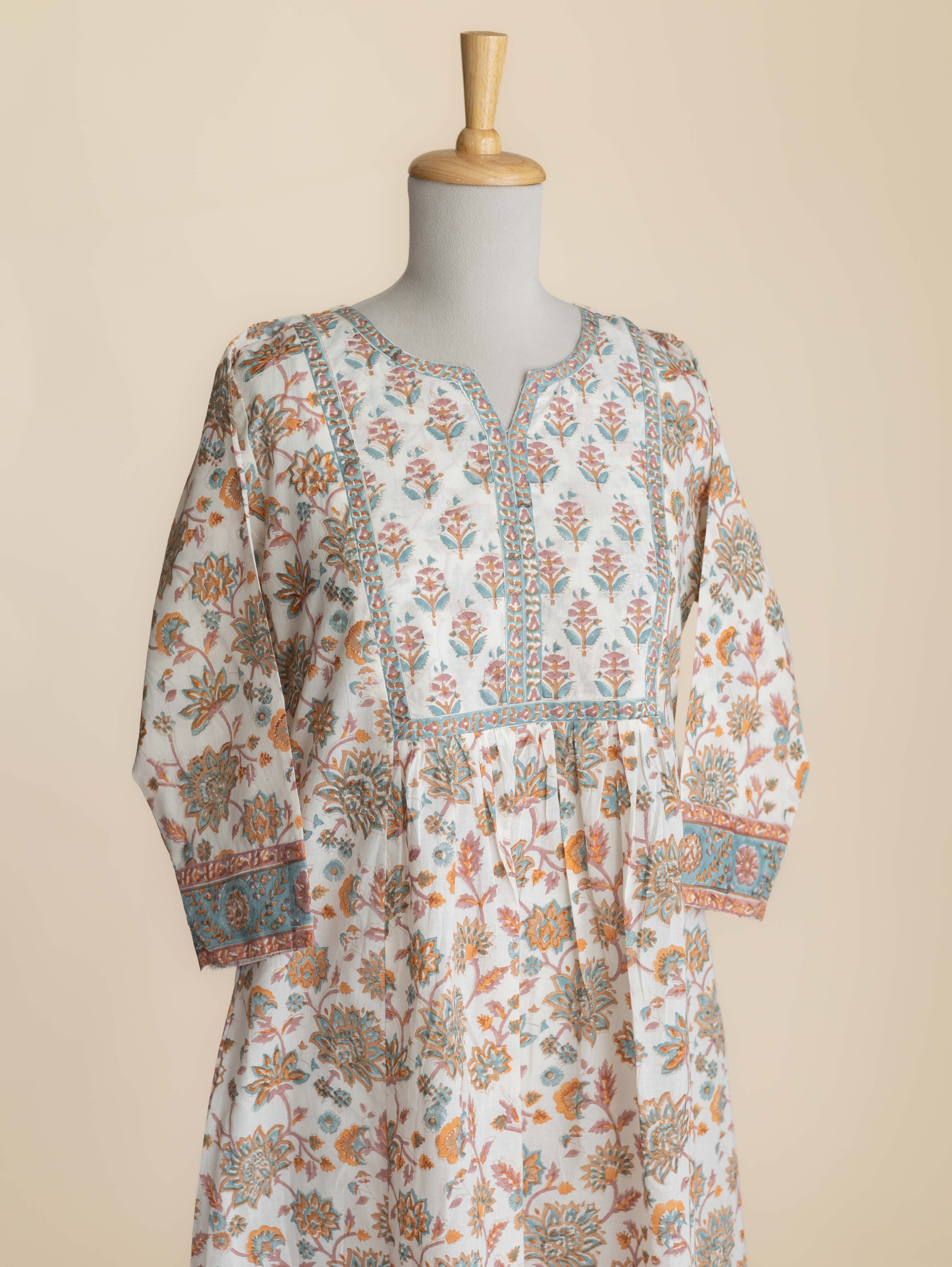 Neysa Cotton Block Printed A-Line Kurta