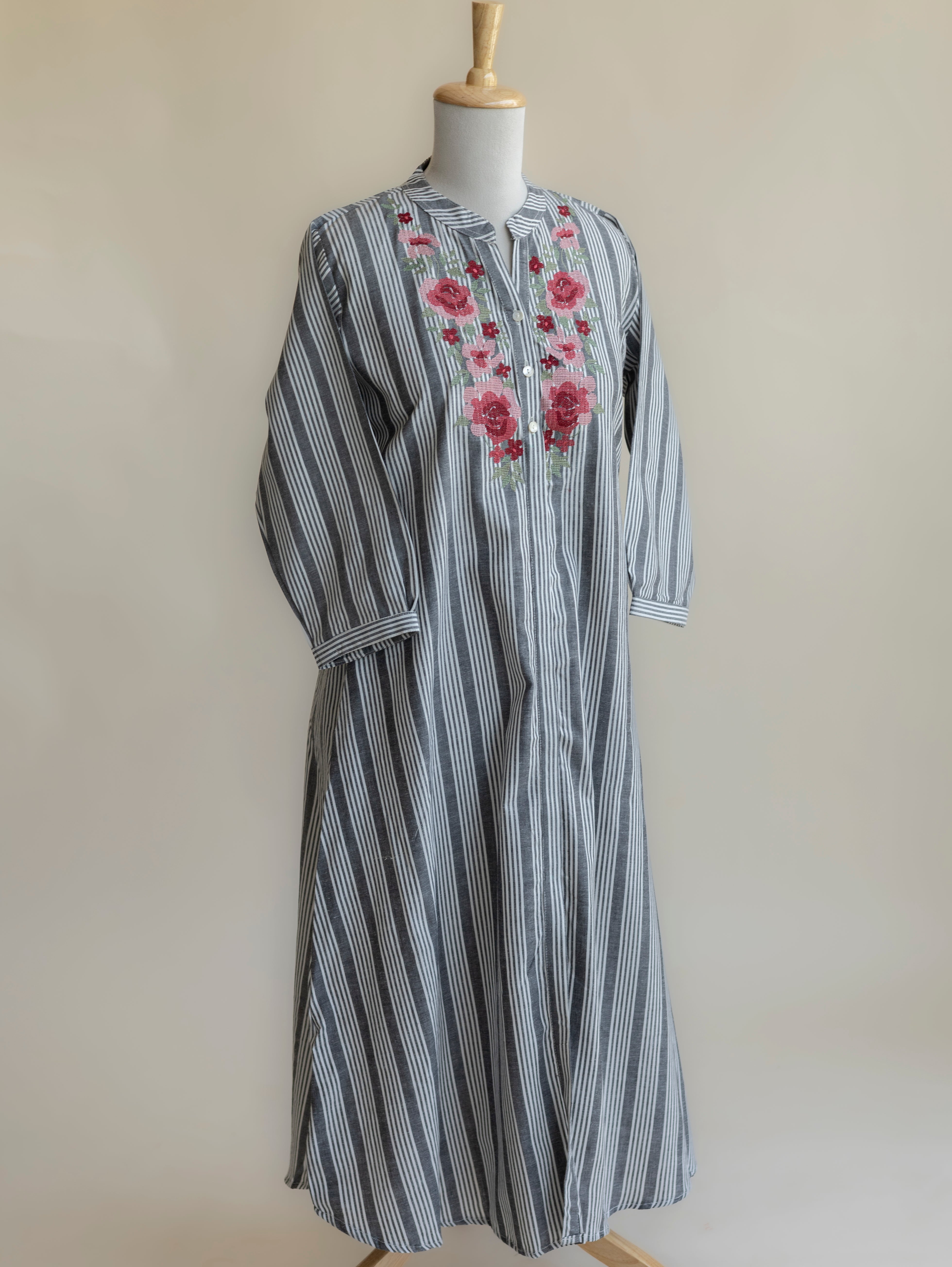 Raya Cotton Handloom Embroidered A-Line Kurta