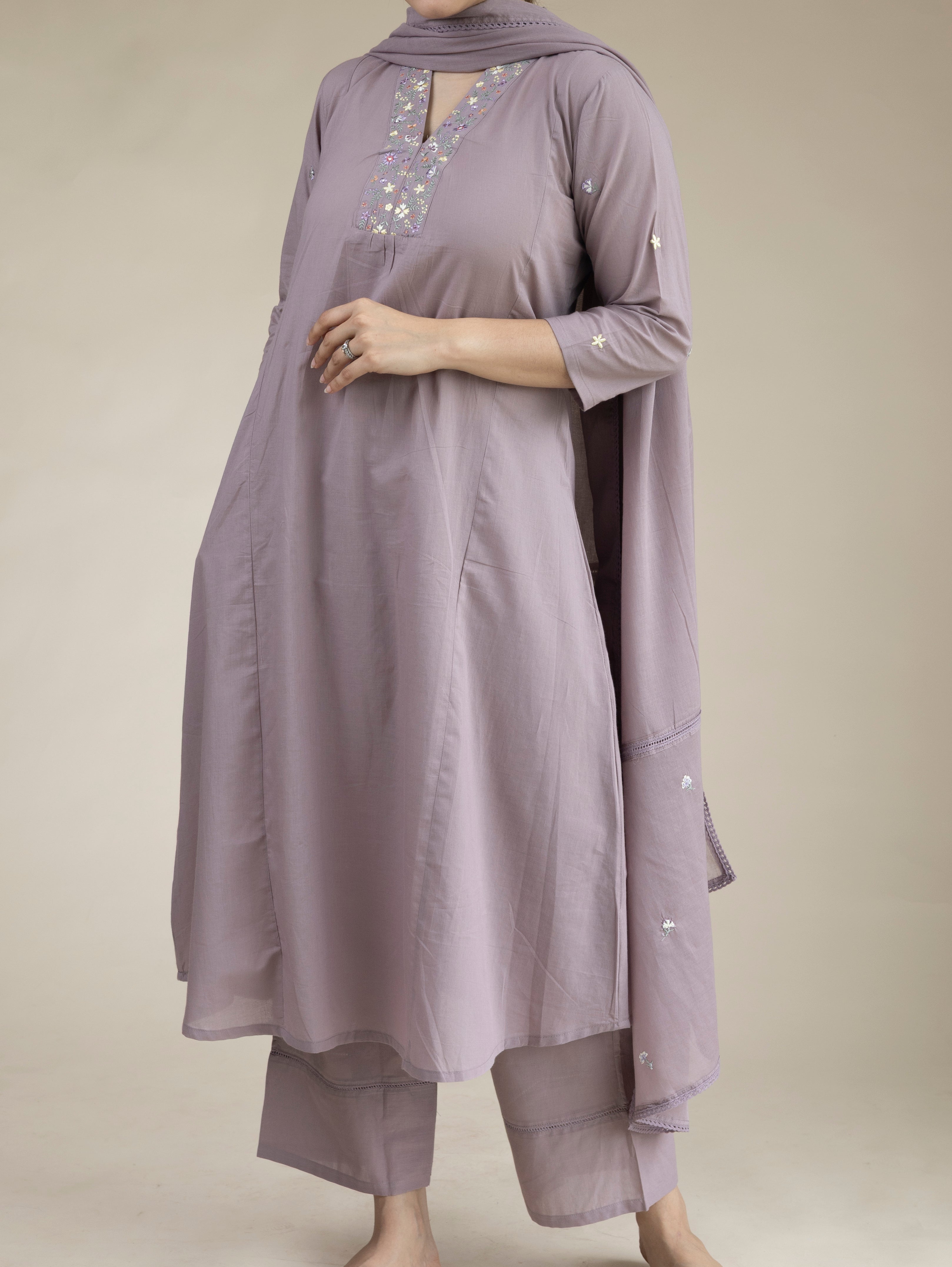 Jabina Cotton Embroidered A-Line Suit Set