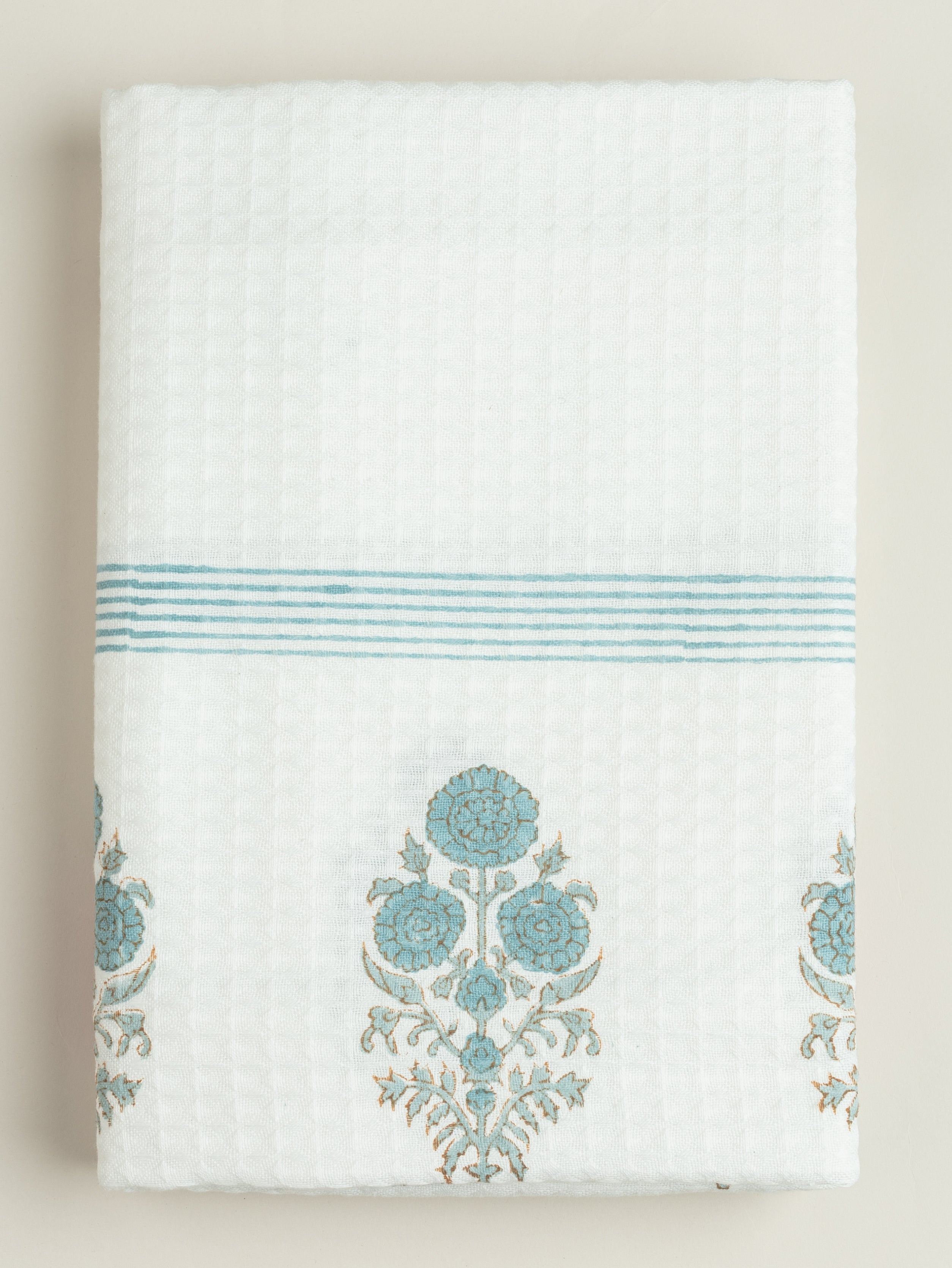 Cotton Block Printed Honeycomb Bath Towel