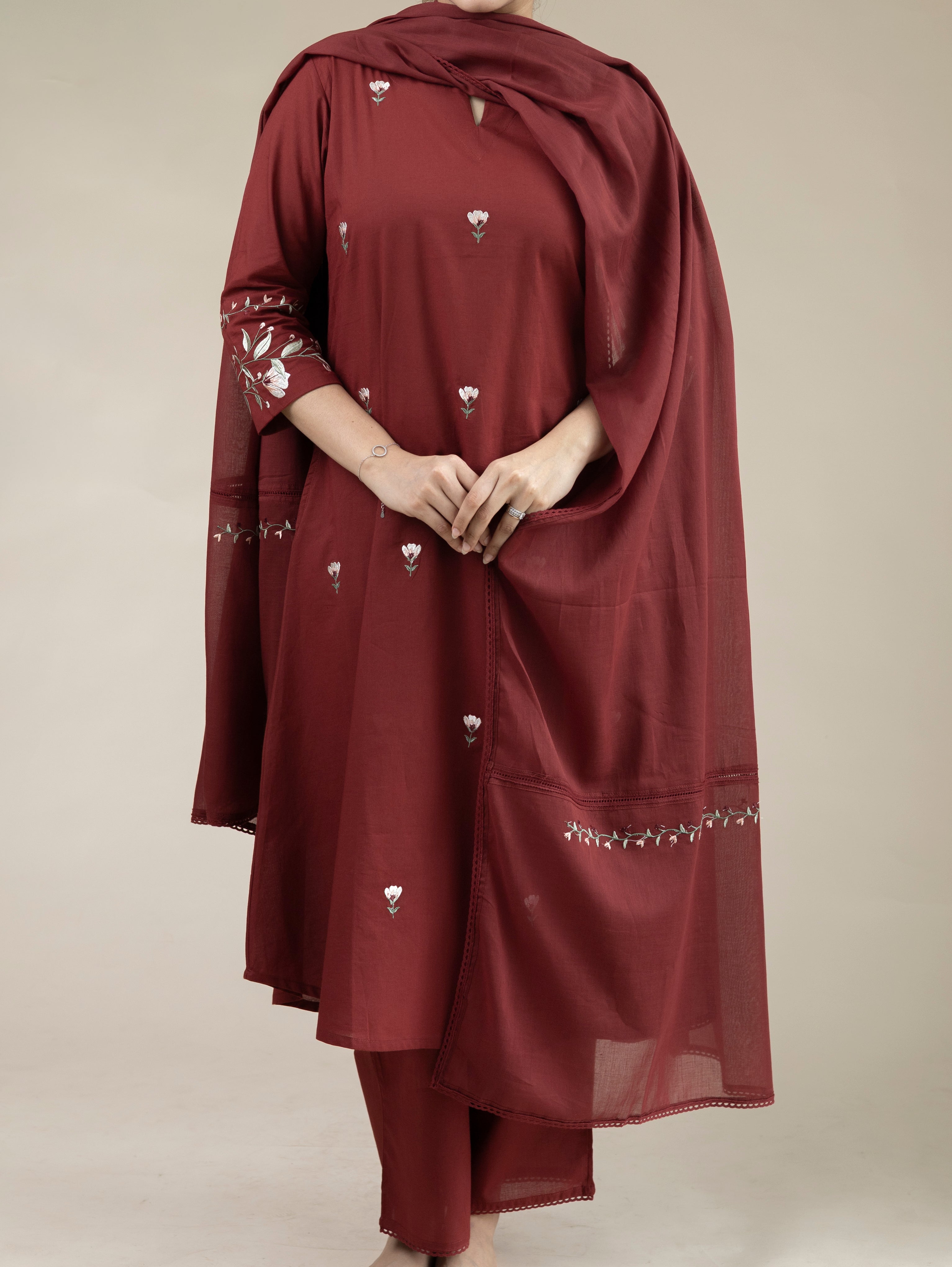 Serah Cotton Embroidered A-Line Suit Set