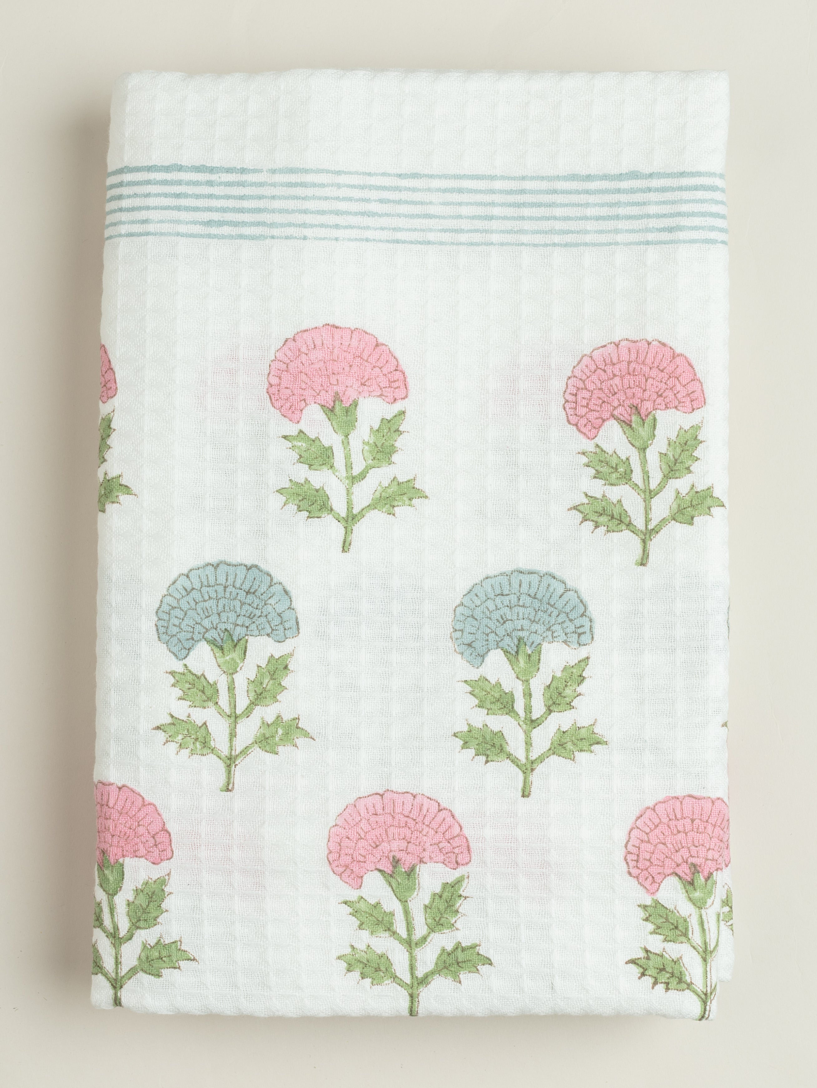 Cotton Block Printed Honeycomb Bath Towel