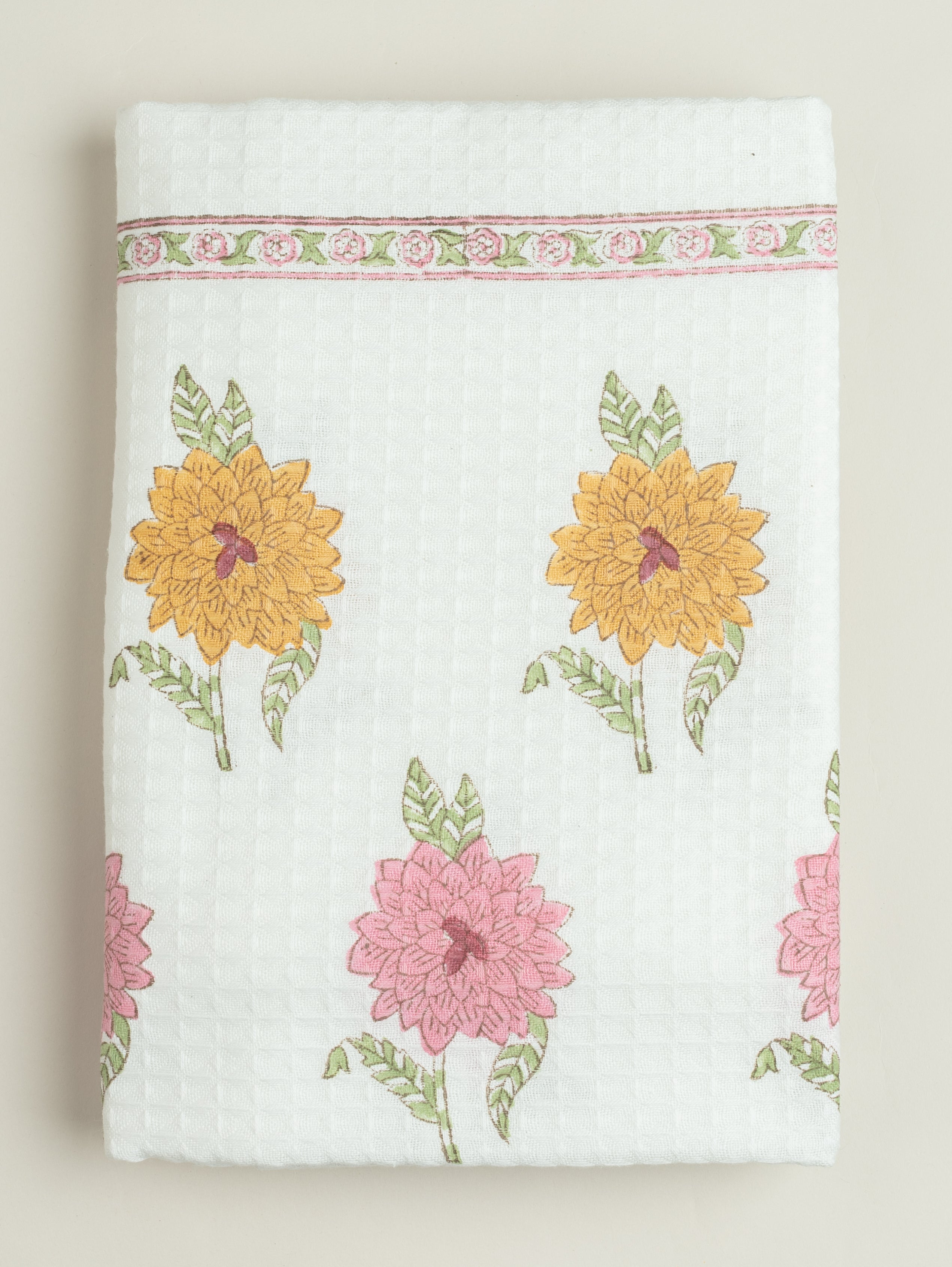 Cotton Block Printed Honeycomb Bath Towel