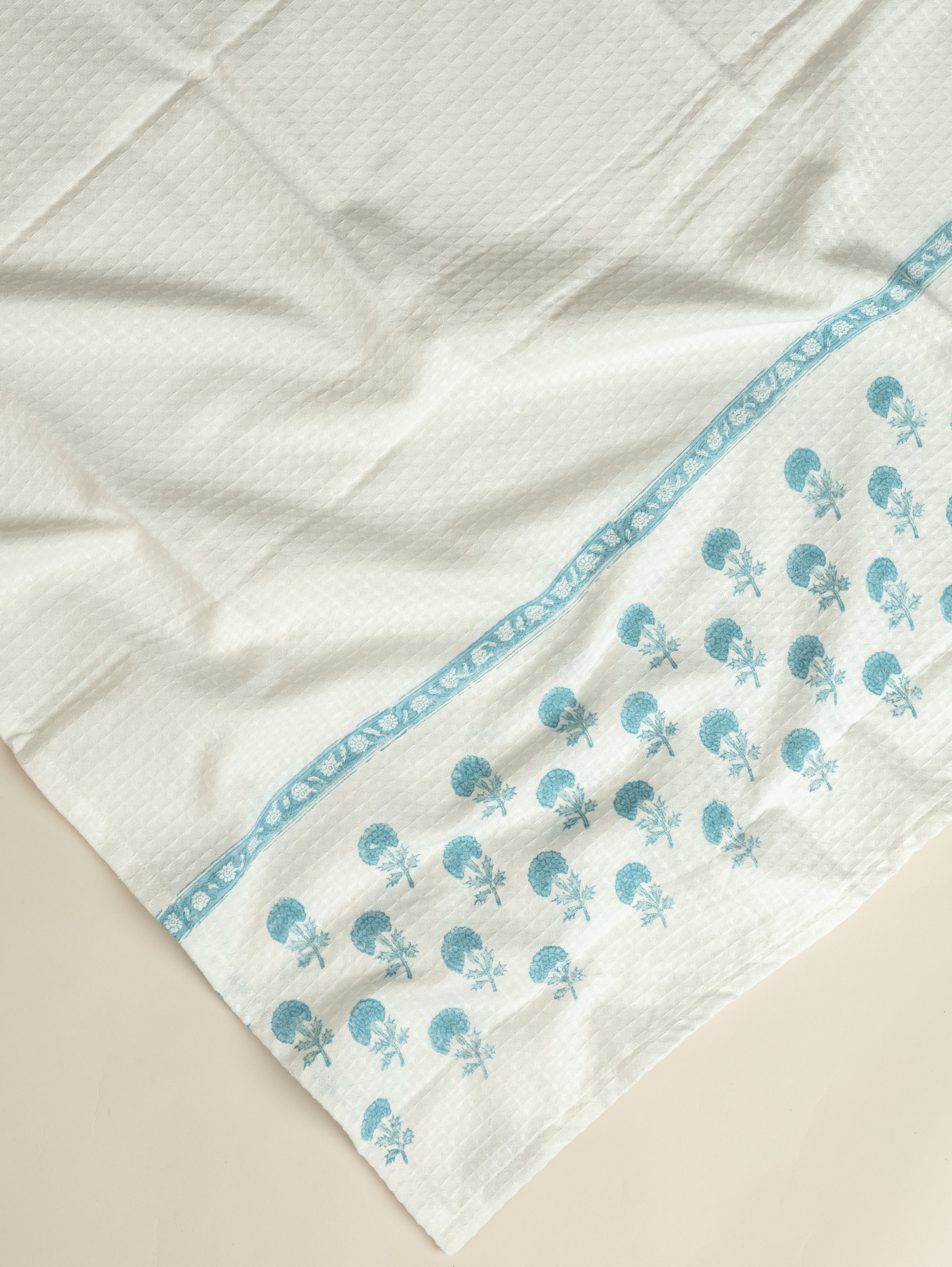 Cotton Block Printed Honeycomb Bath Towel