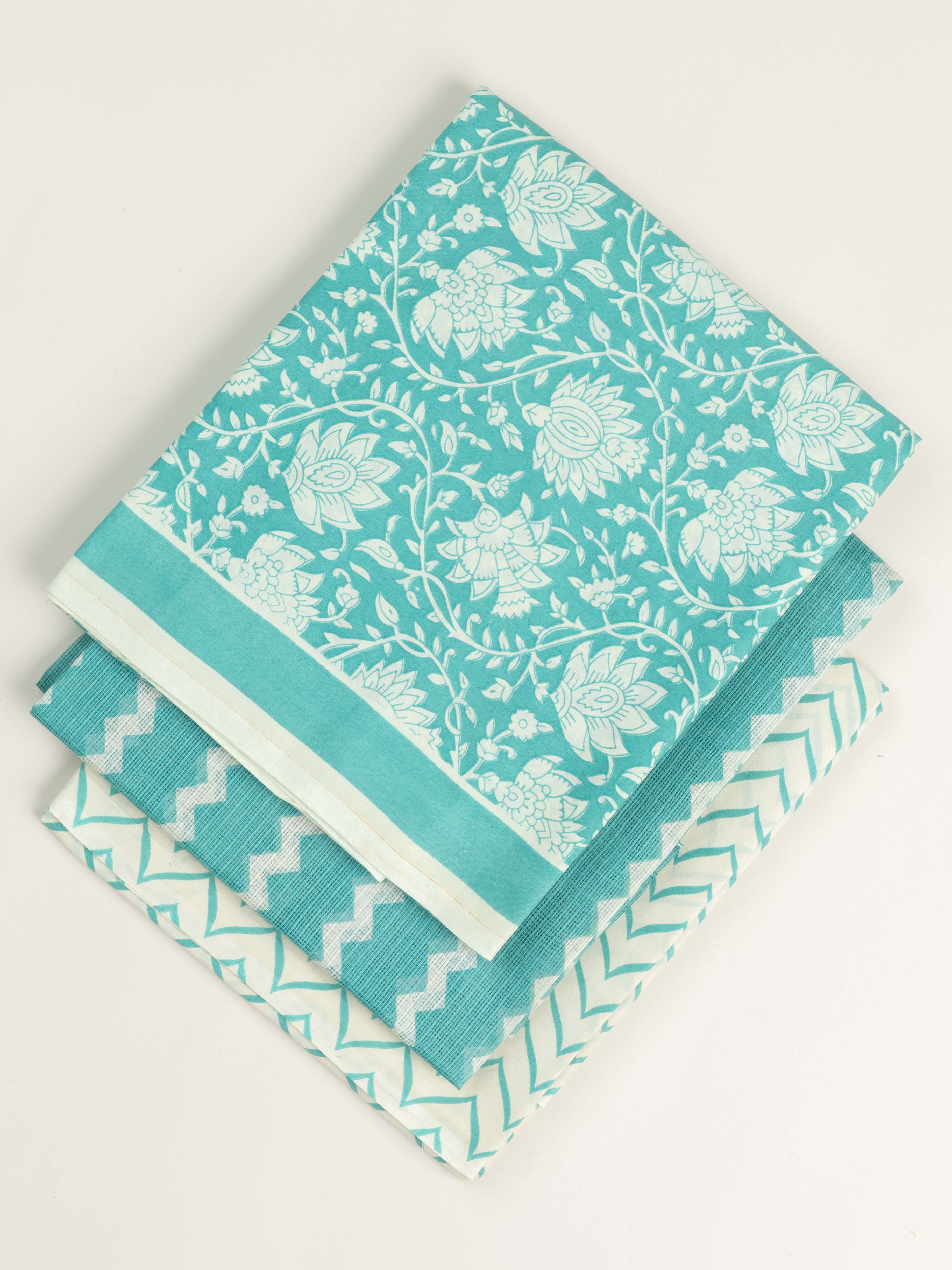Hima Cotton Block Printed Unstitched Suit Set - 3 Piece