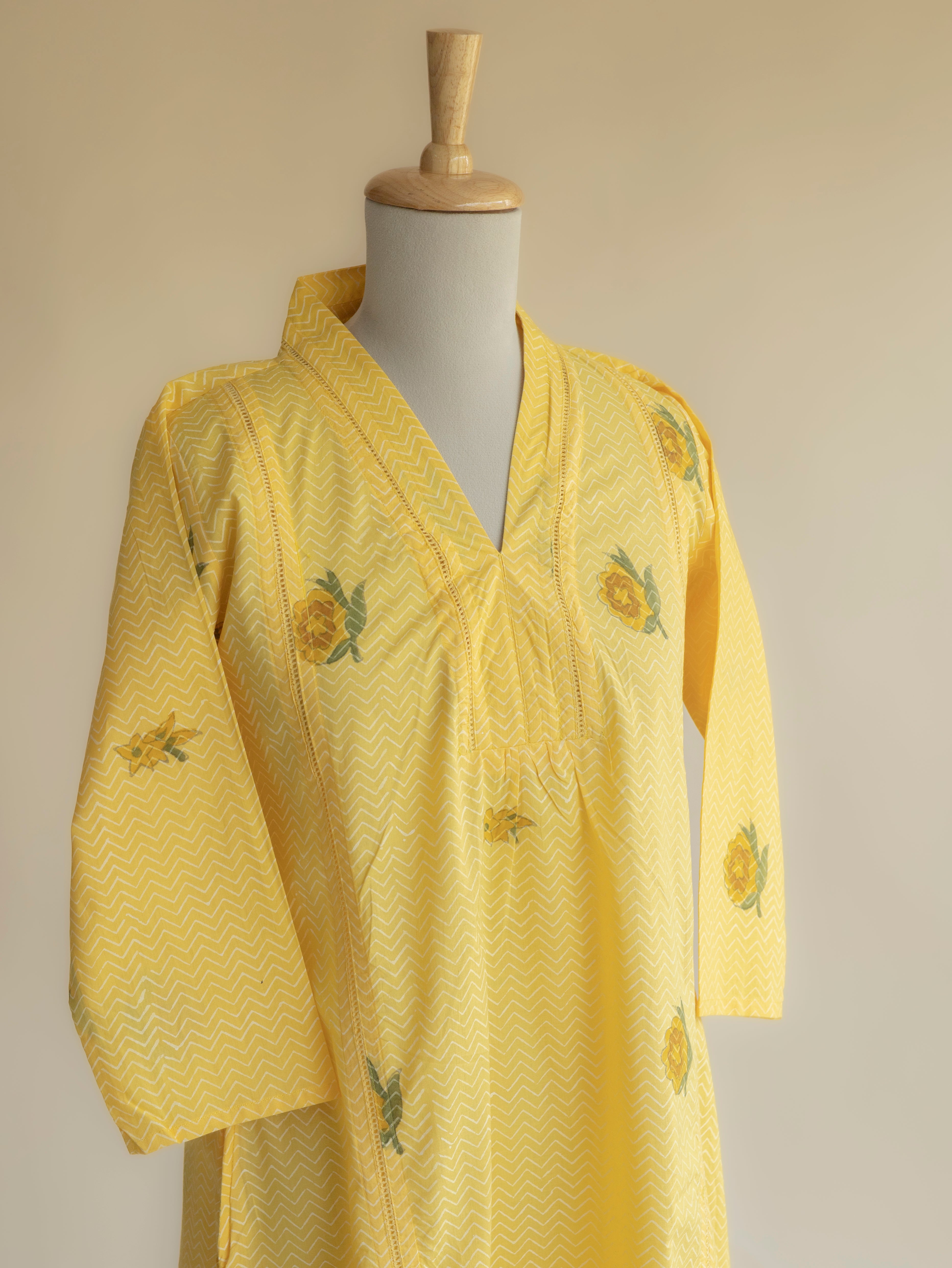 Ivikha Cotton Block Printed A-Line Kurta