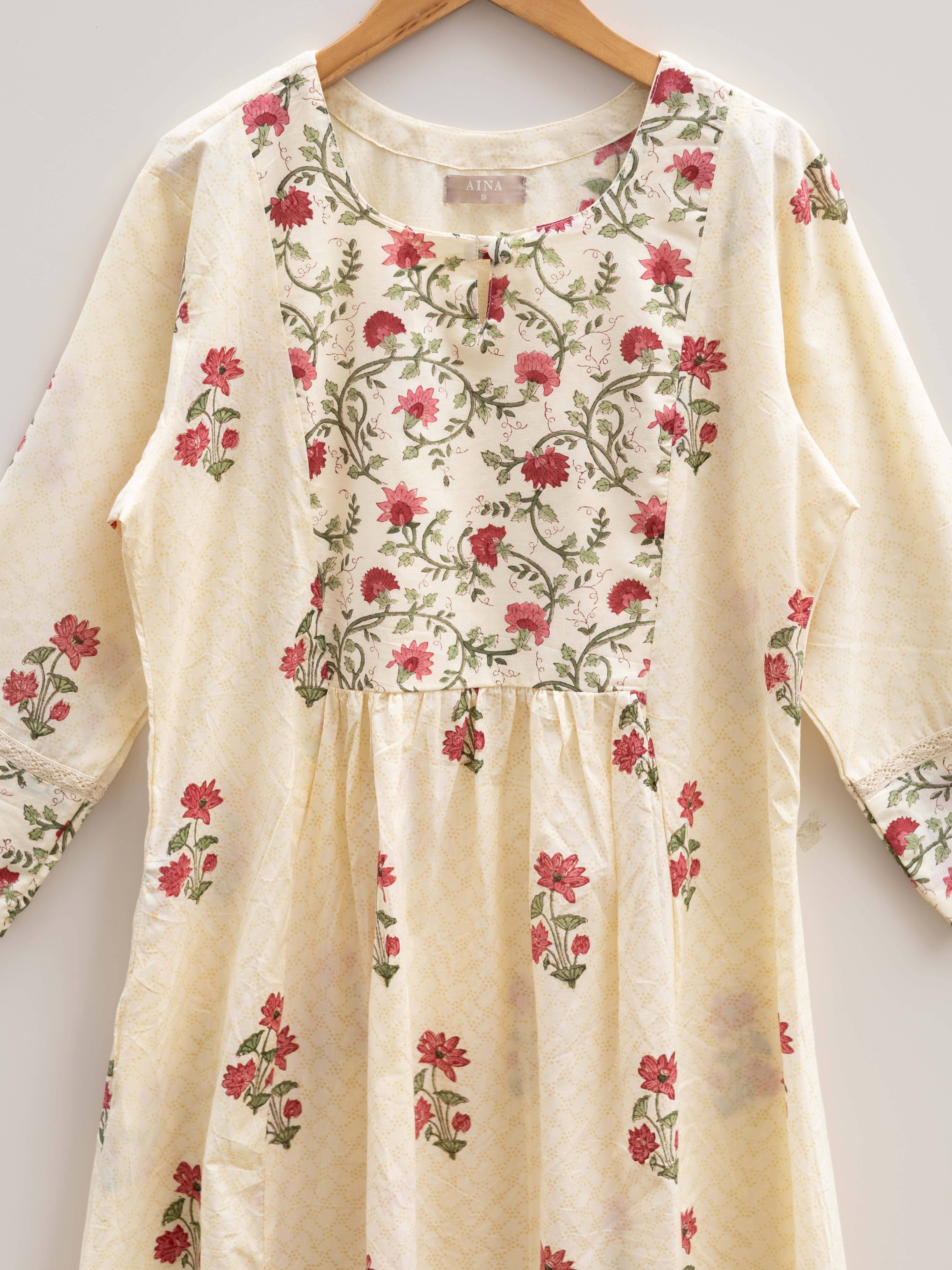 Cotton Block Printed A Line Kurta