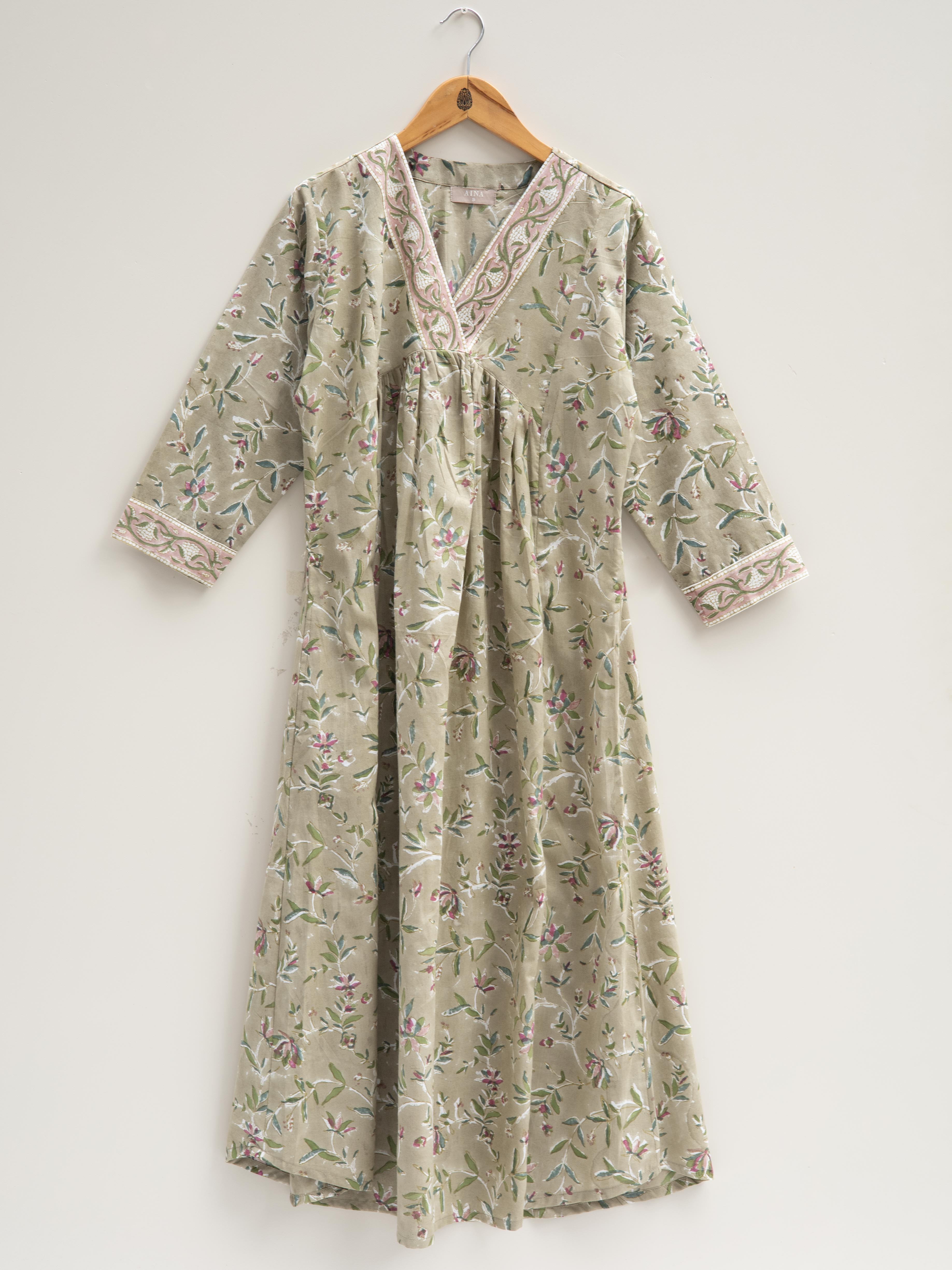 Cotton Block Printed A Line Kurta