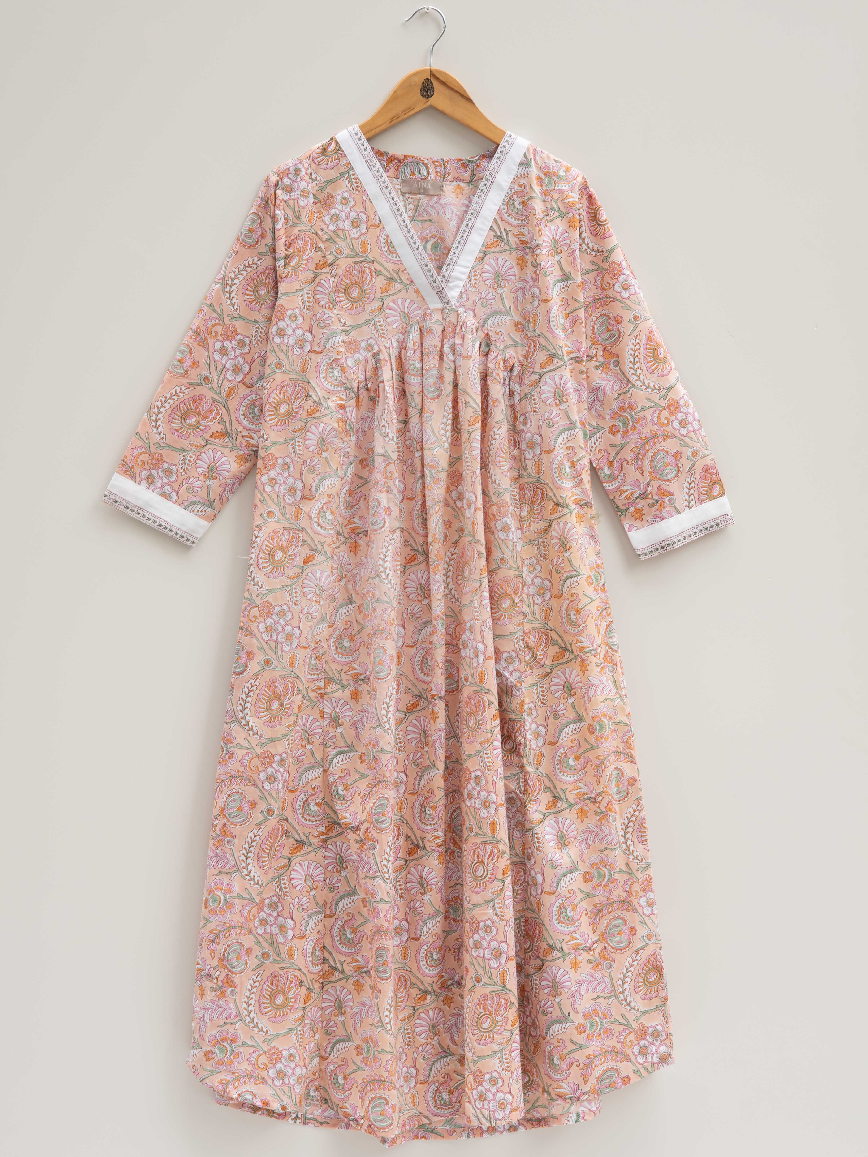 Cotton Block Printed A Line Kurta
