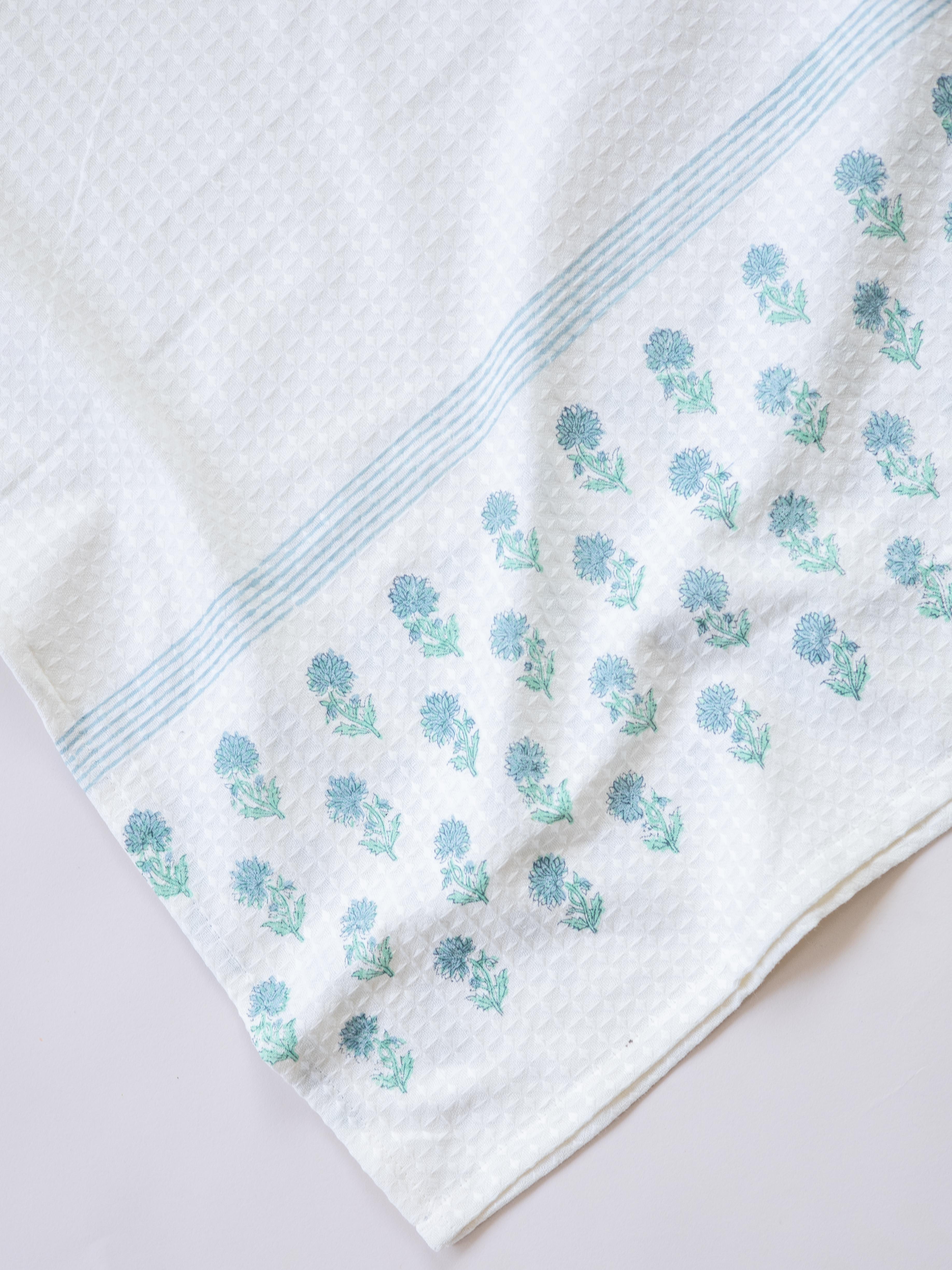 Cotton Block Printed Honeycomb Bath Towel