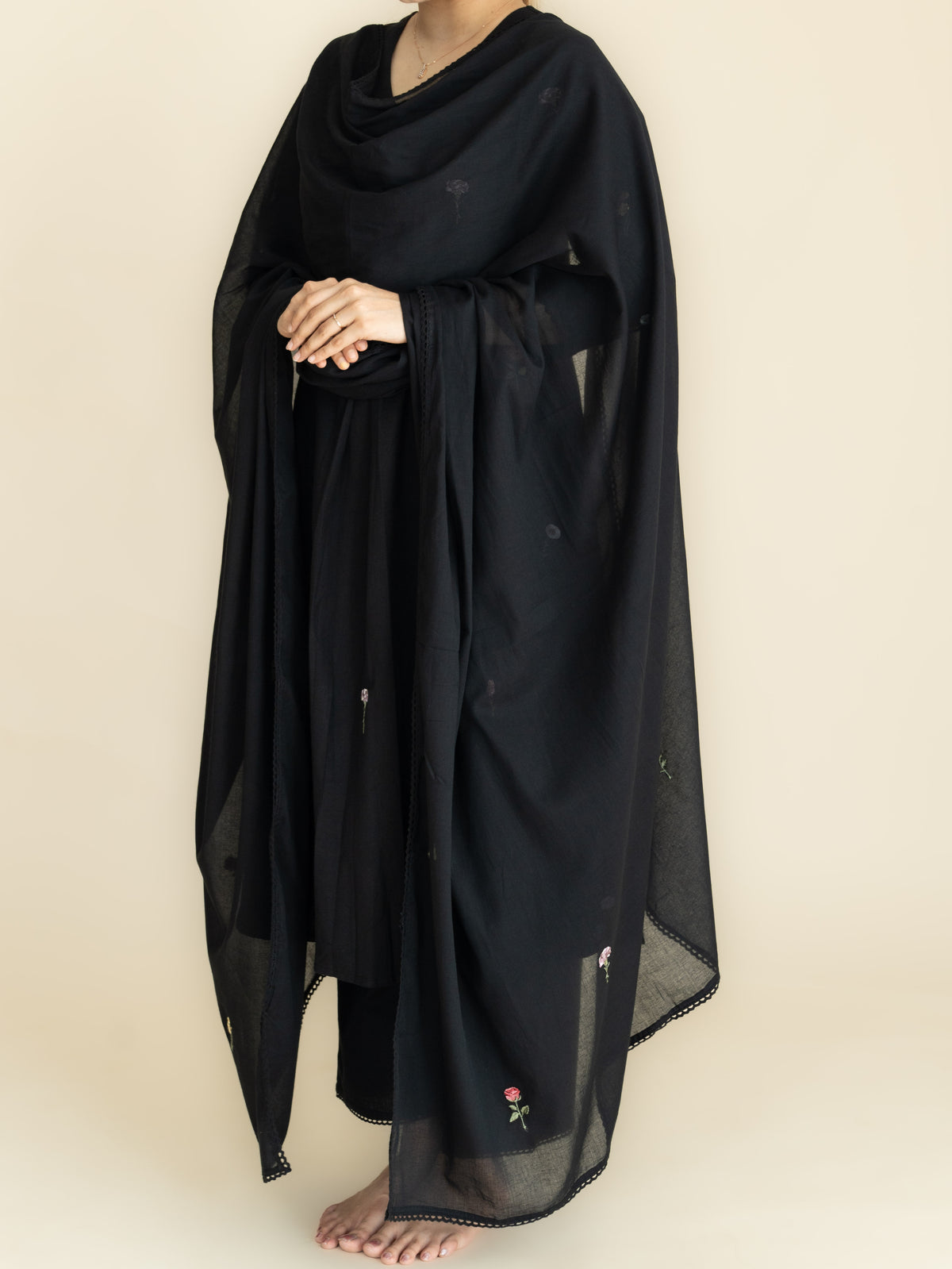 Ameya Cotton Flax Embroidered A-Line Suit Set