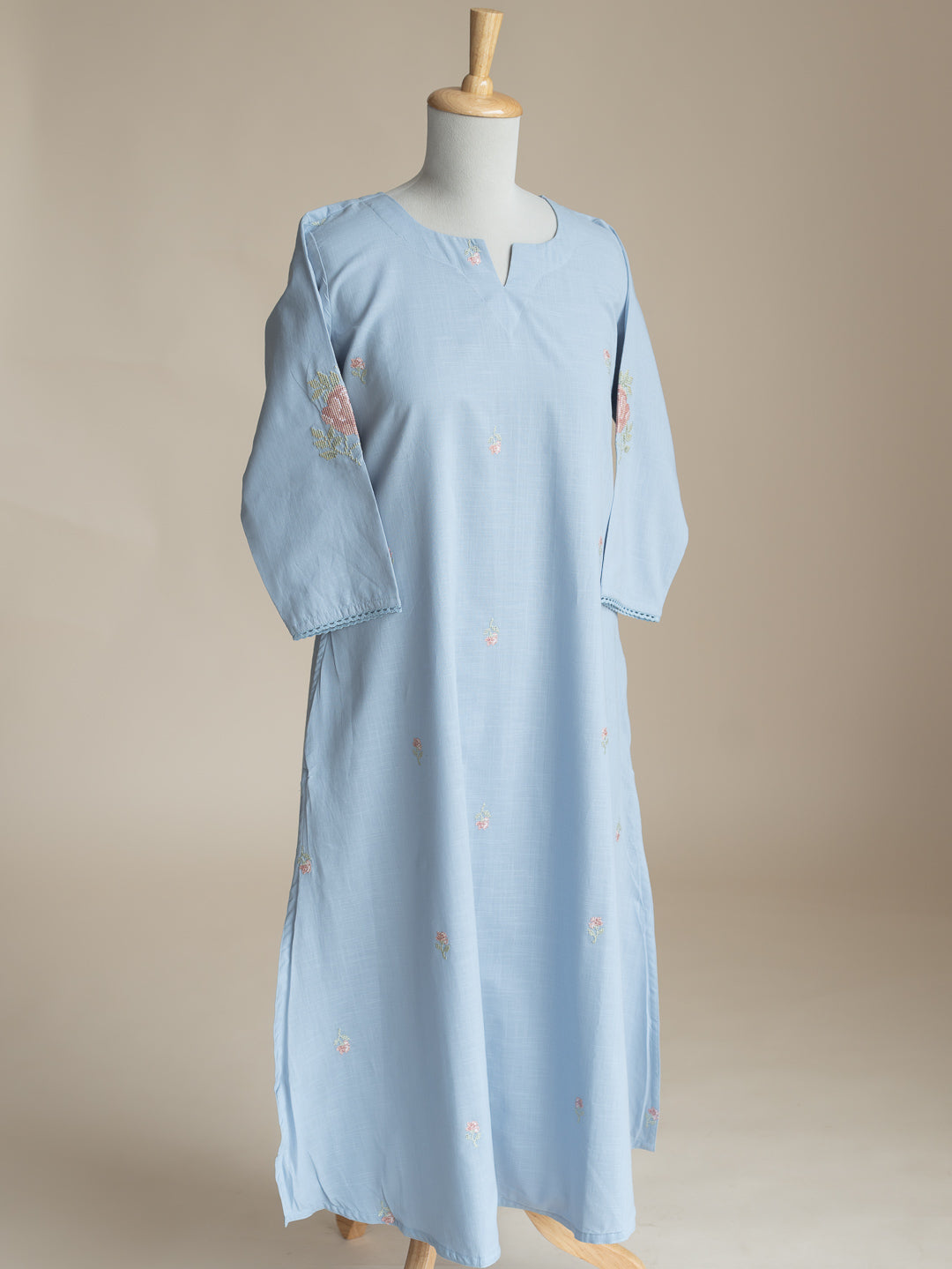 Anulya Cotton Embroidered A-Line Suit Set