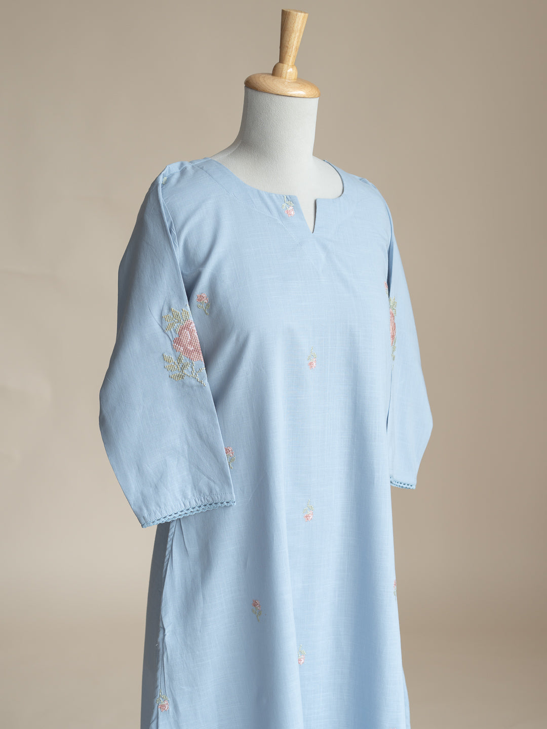 Anulya Cotton Embroidered A-Line Suit Set