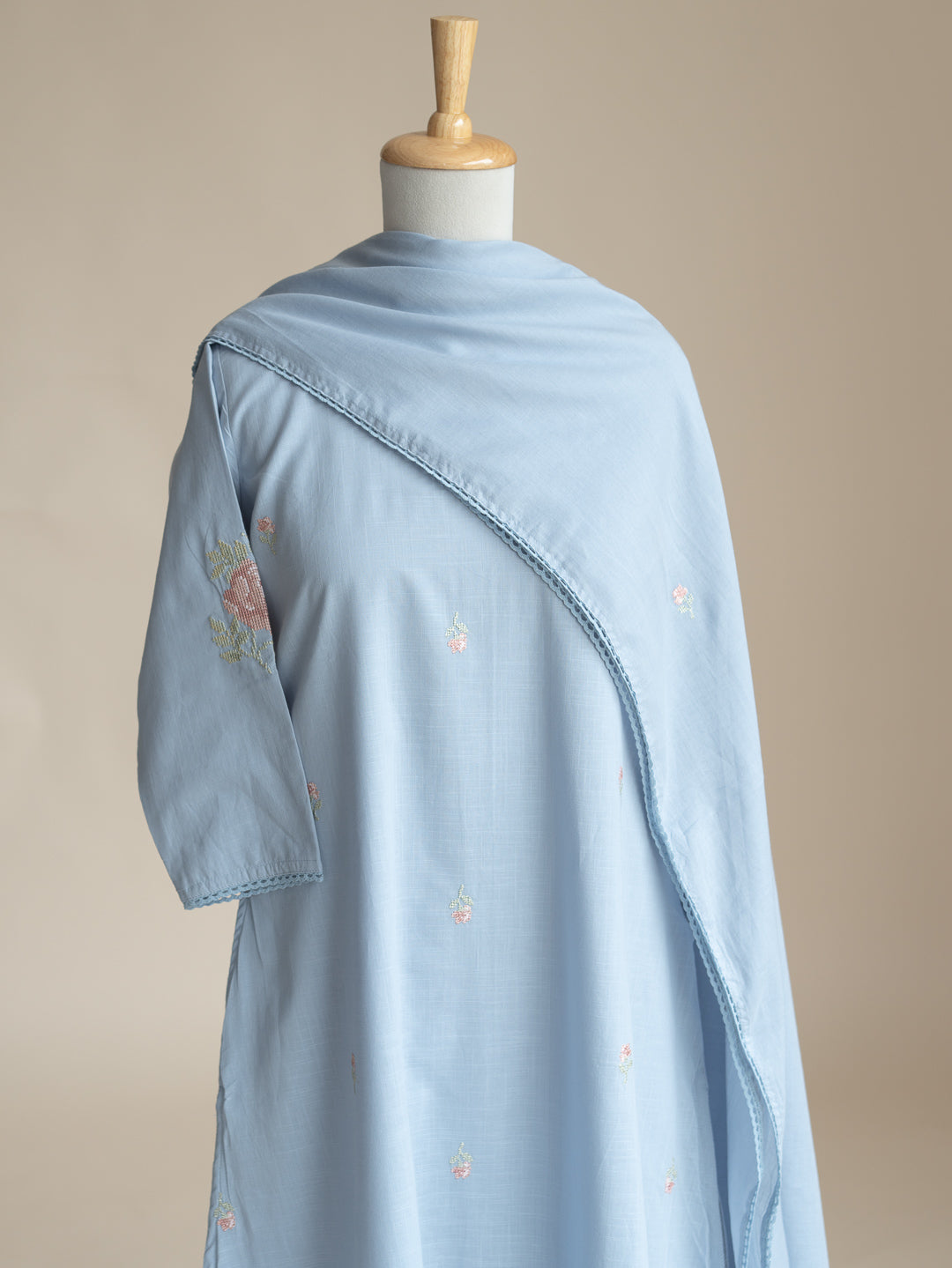 Anulya Cotton Embroidered A-Line Suit Set