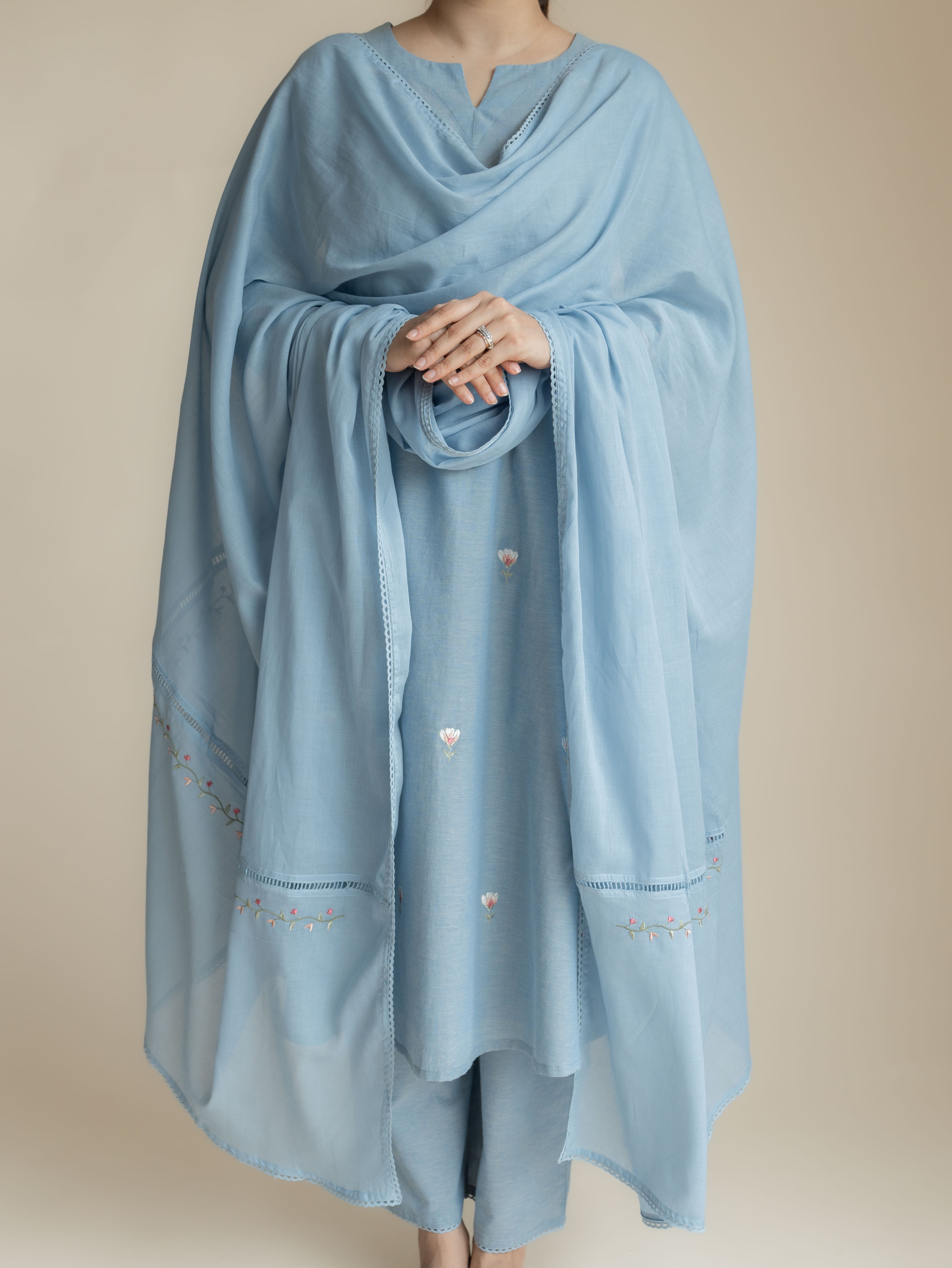 Dhara Cotton Handloom Embroidered A-Line Suit Set