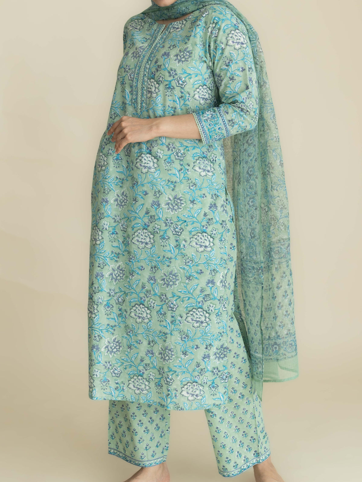 Marwa Cotton Block Printed Straight Suit Set
