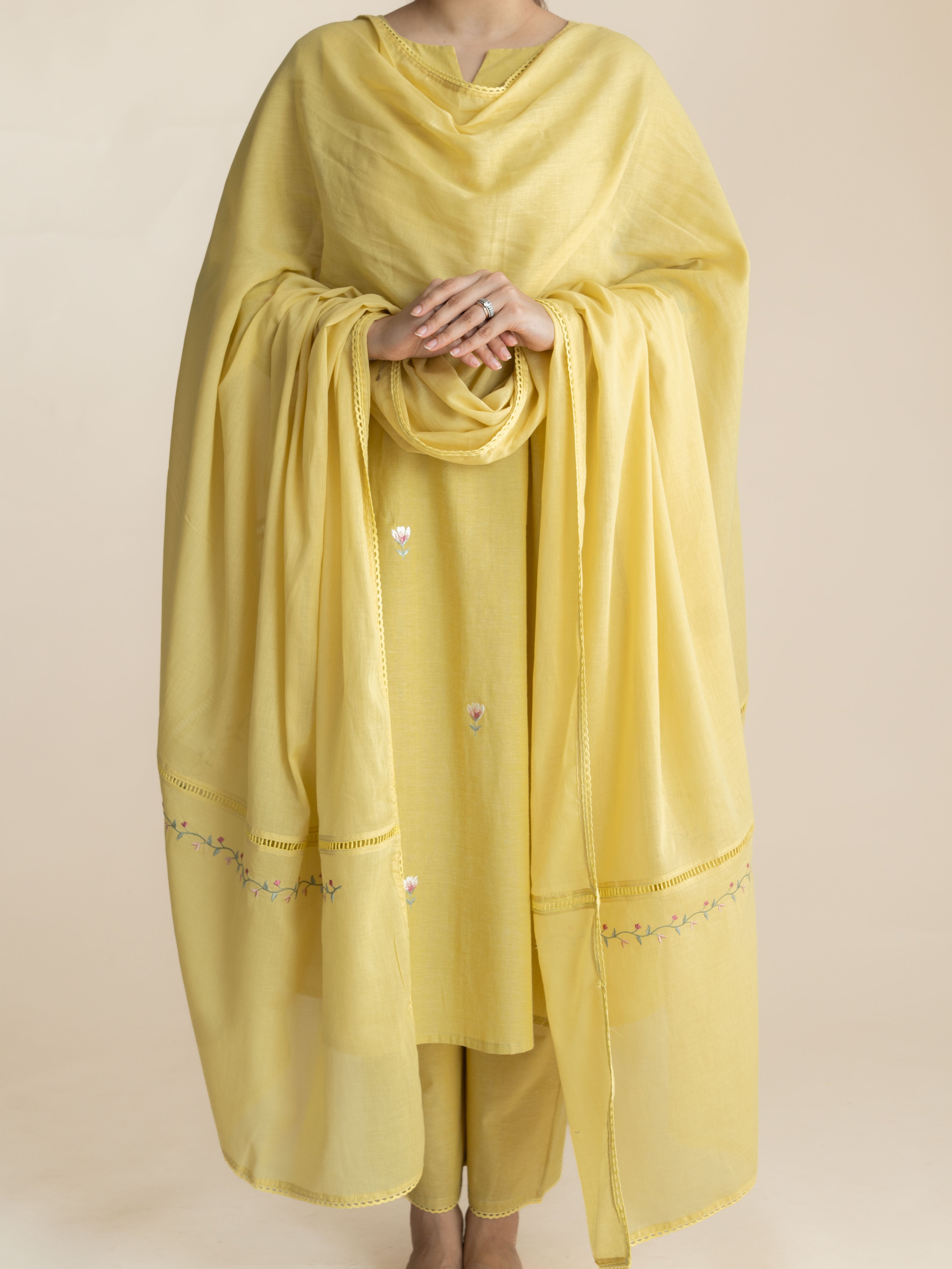 Alisha Cotton Handloom Embroidered A-Line Suit Set
