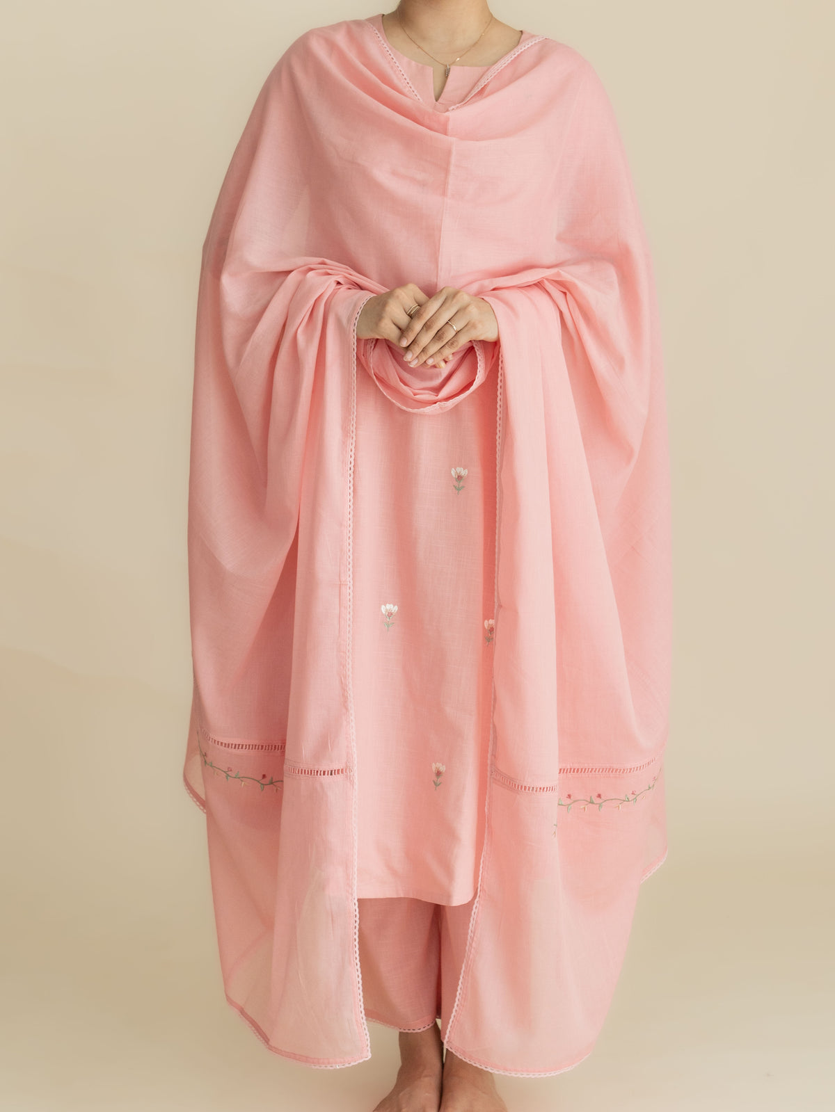 Akira Cotton Slub Embroidered A-Line Suit Set