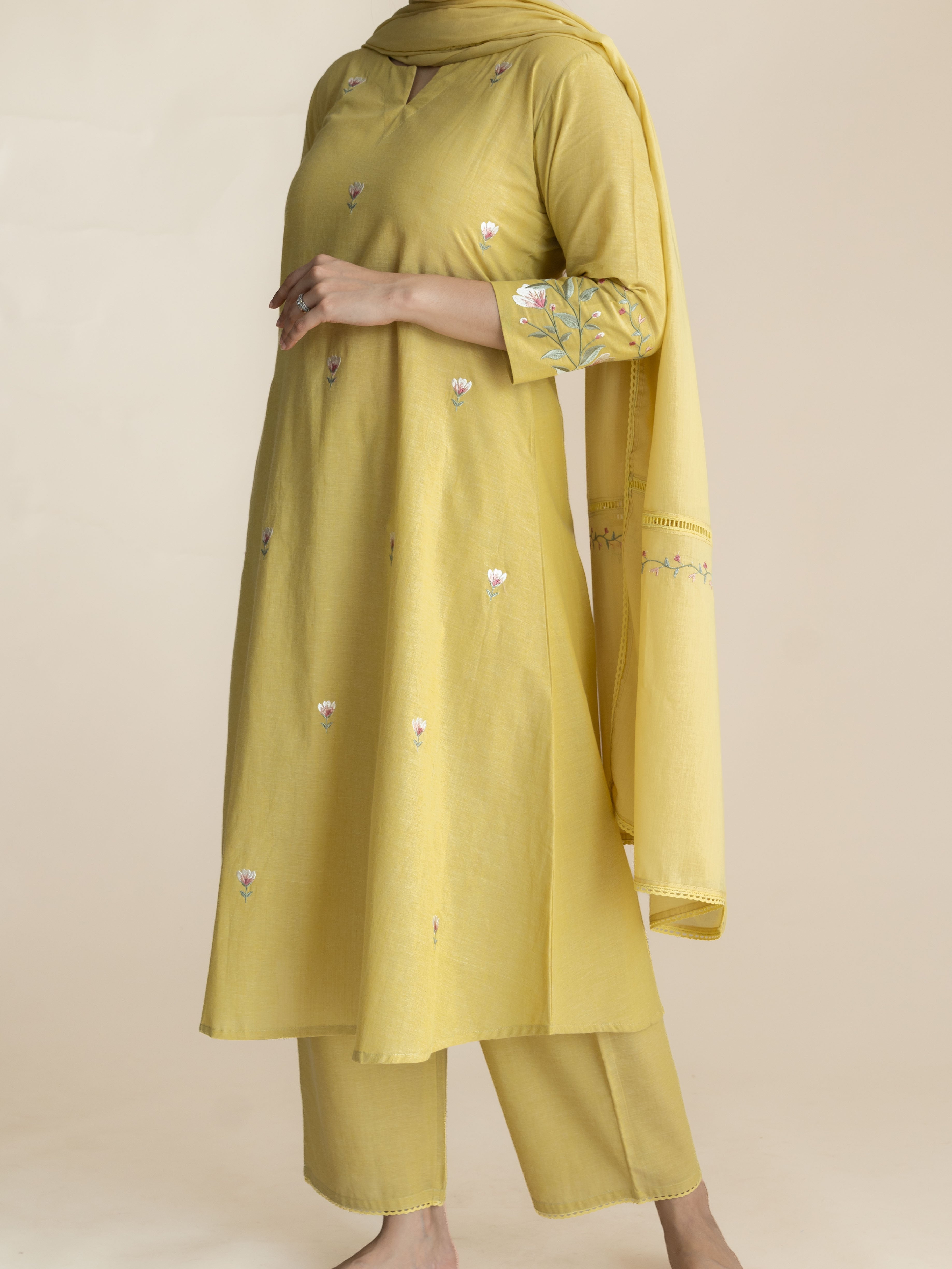 Alisha Cotton Handloom Embroidered A-Line Suit Set