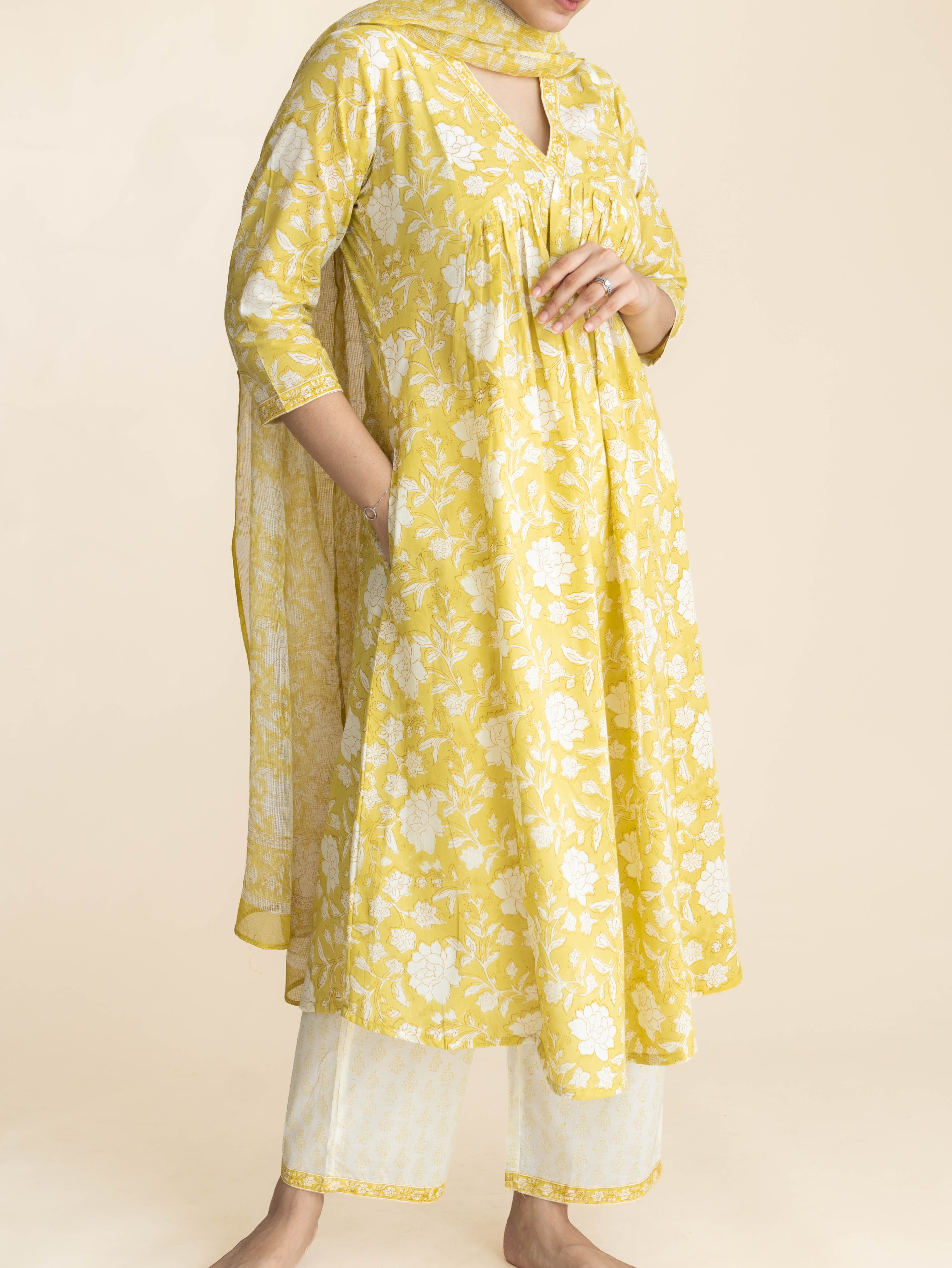 Melani Cotton Block Printed A-Line Suit Set