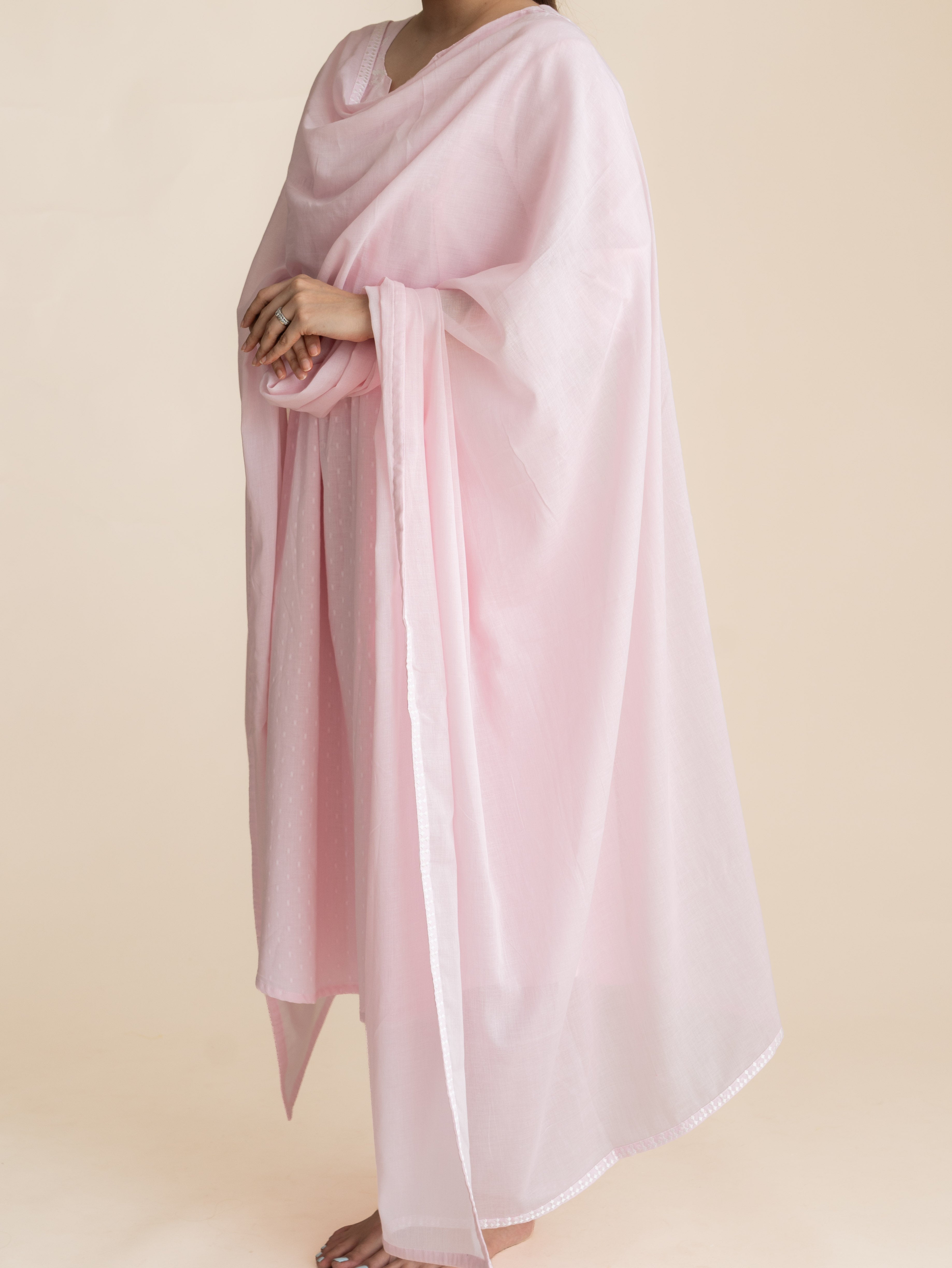 Siyah Cotton Dobby Embroidered A-Line Suit Set