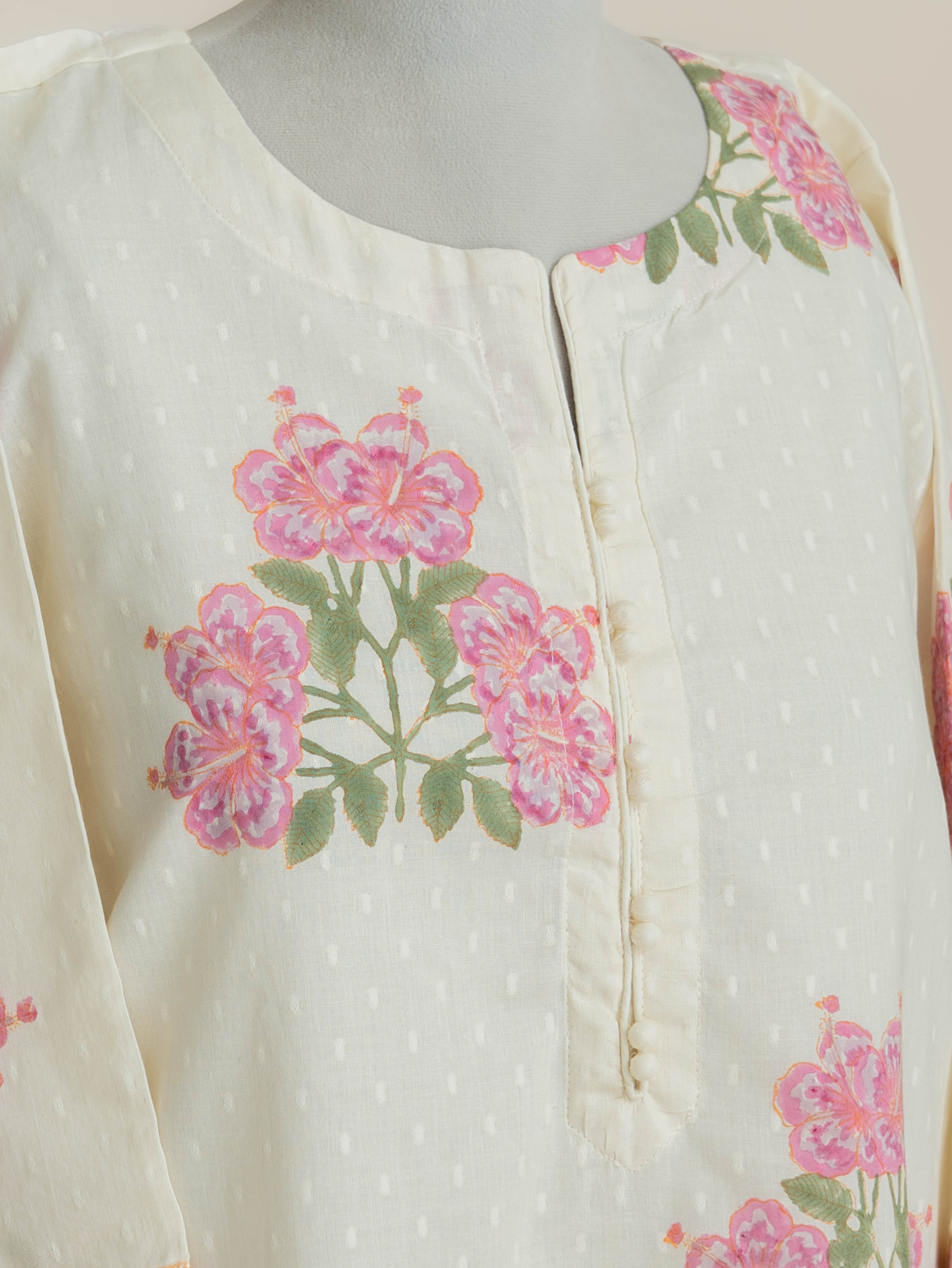 Naima Cotton Dobby Block Printed Straight Kurta