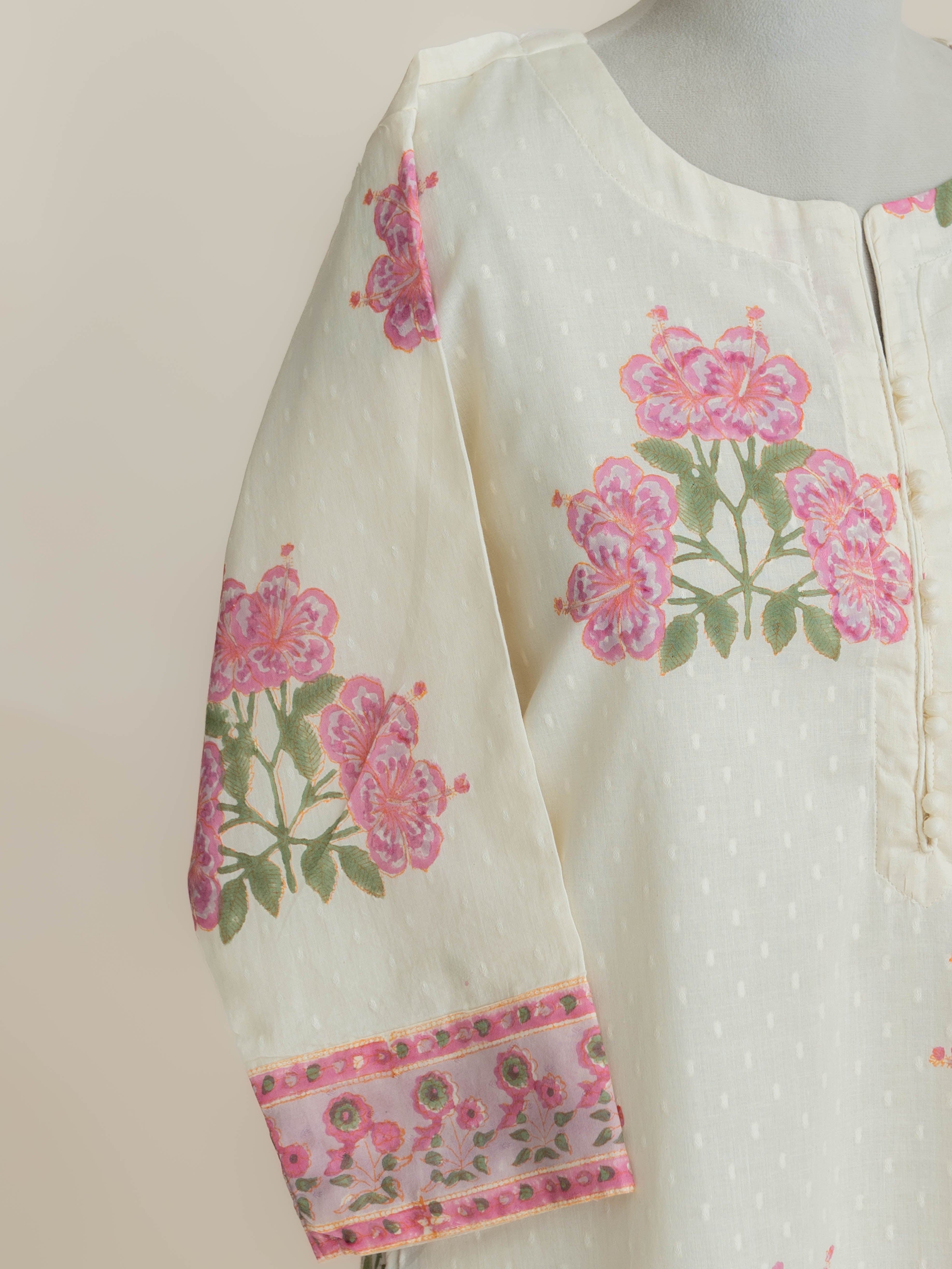 Naima Cotton Dobby Block Printed Straight Kurta