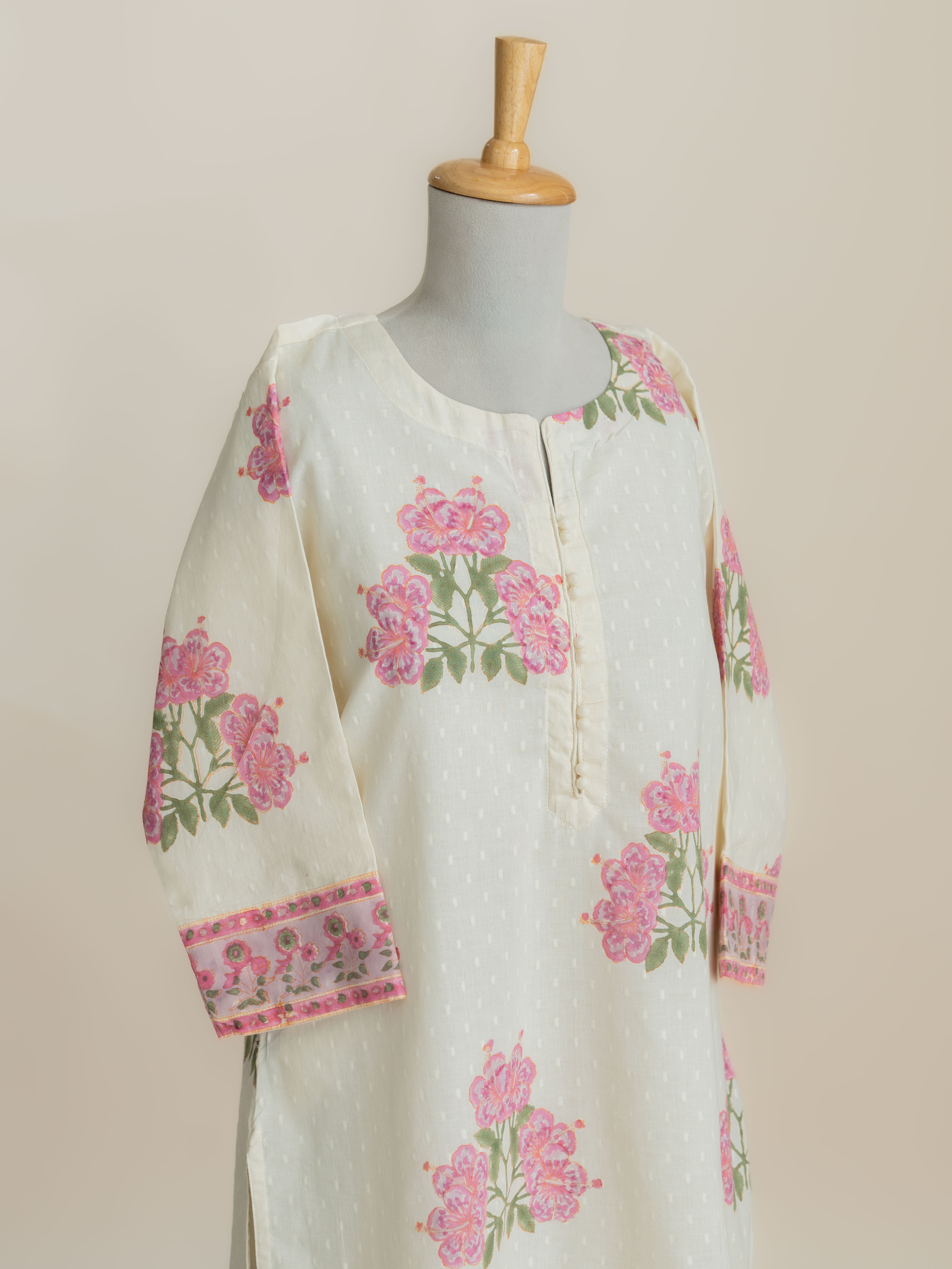 Naima Cotton Dobby Block Printed Straight Kurta
