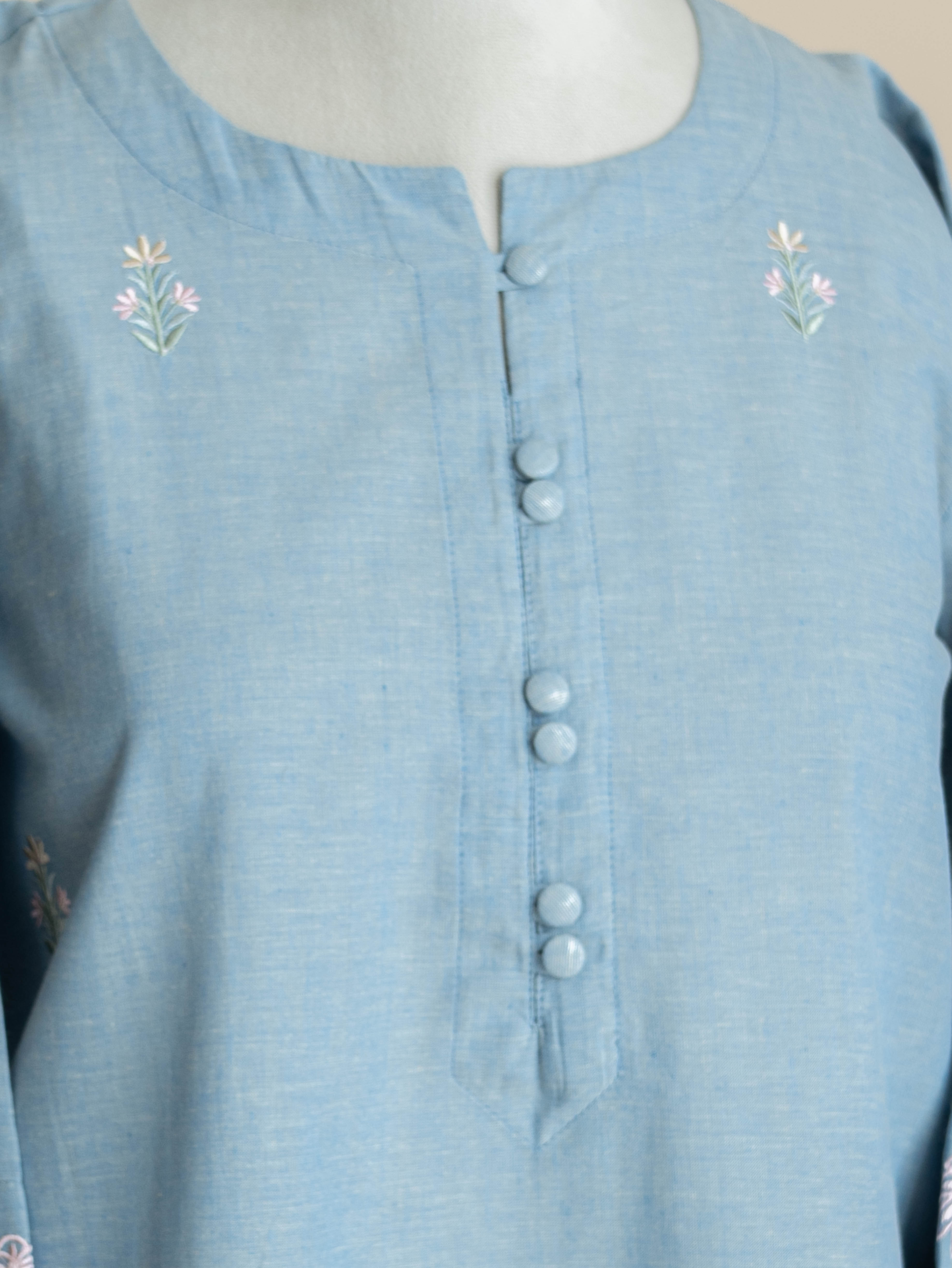 Ramnah Cotton Flax Embroidered Straight Kurta