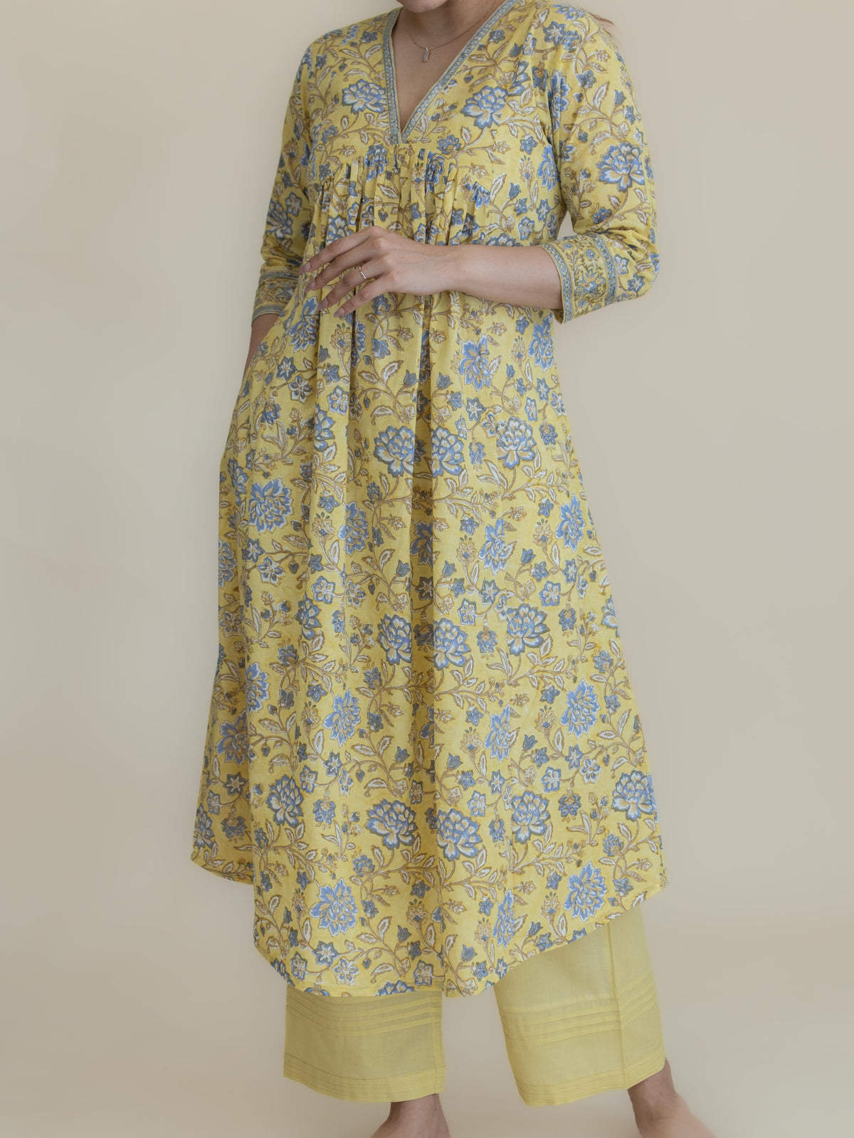 Niza Cotton Block Printed A-Line Suit Set