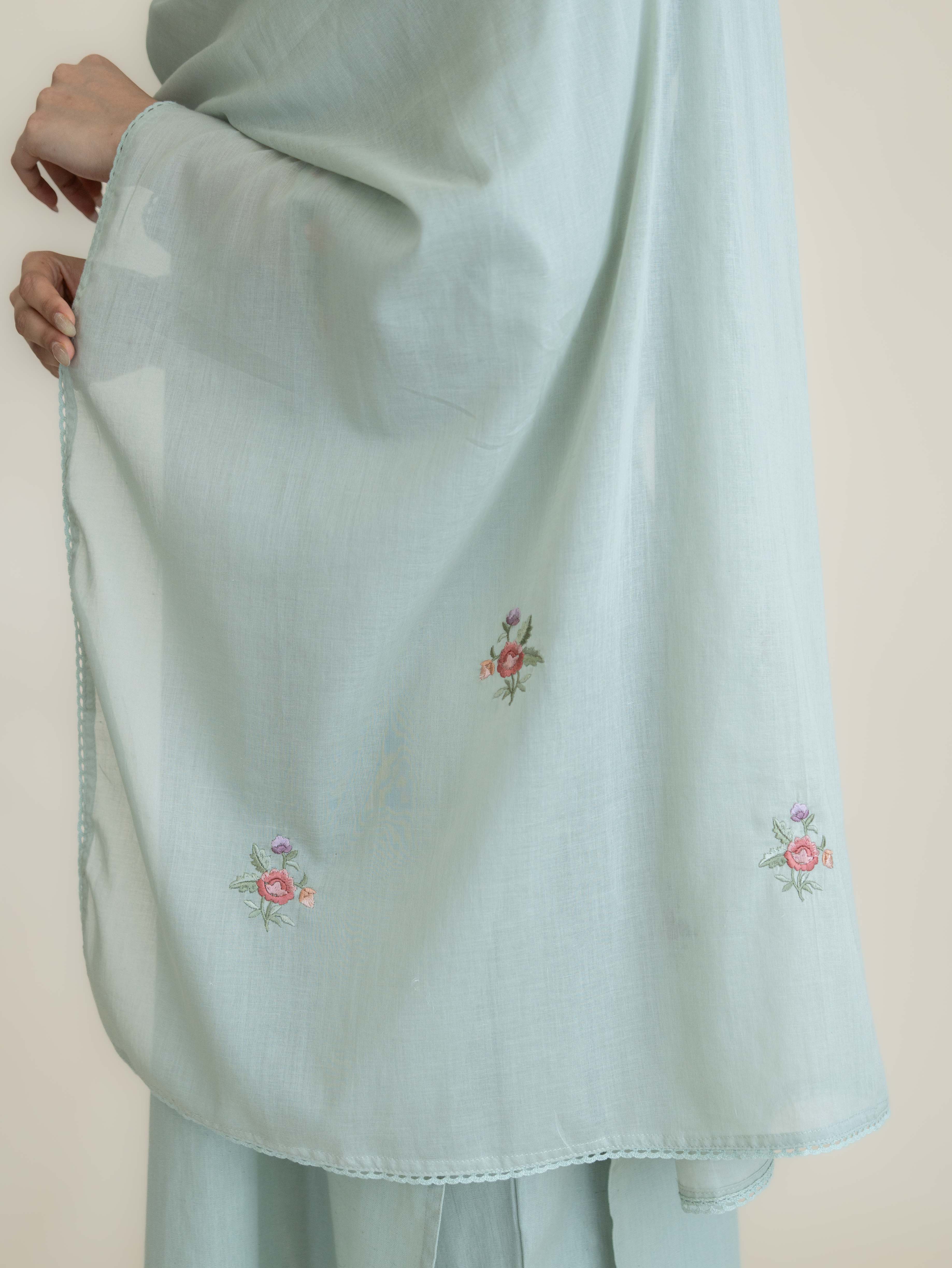 Naza Cotton Flax Embroidered Straight Suit Set
