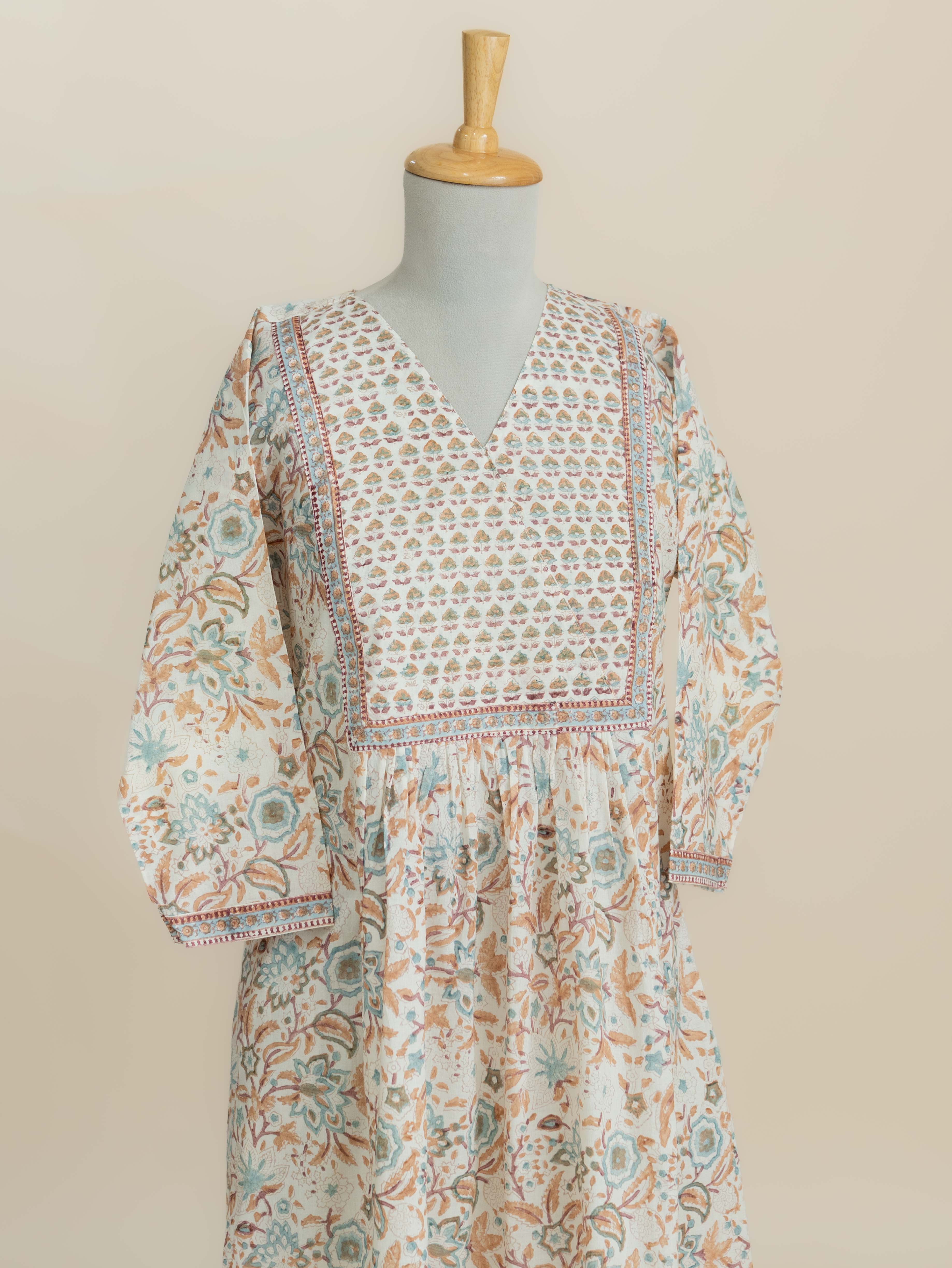 Raneem Cotton Block Printed A-Line Kurta