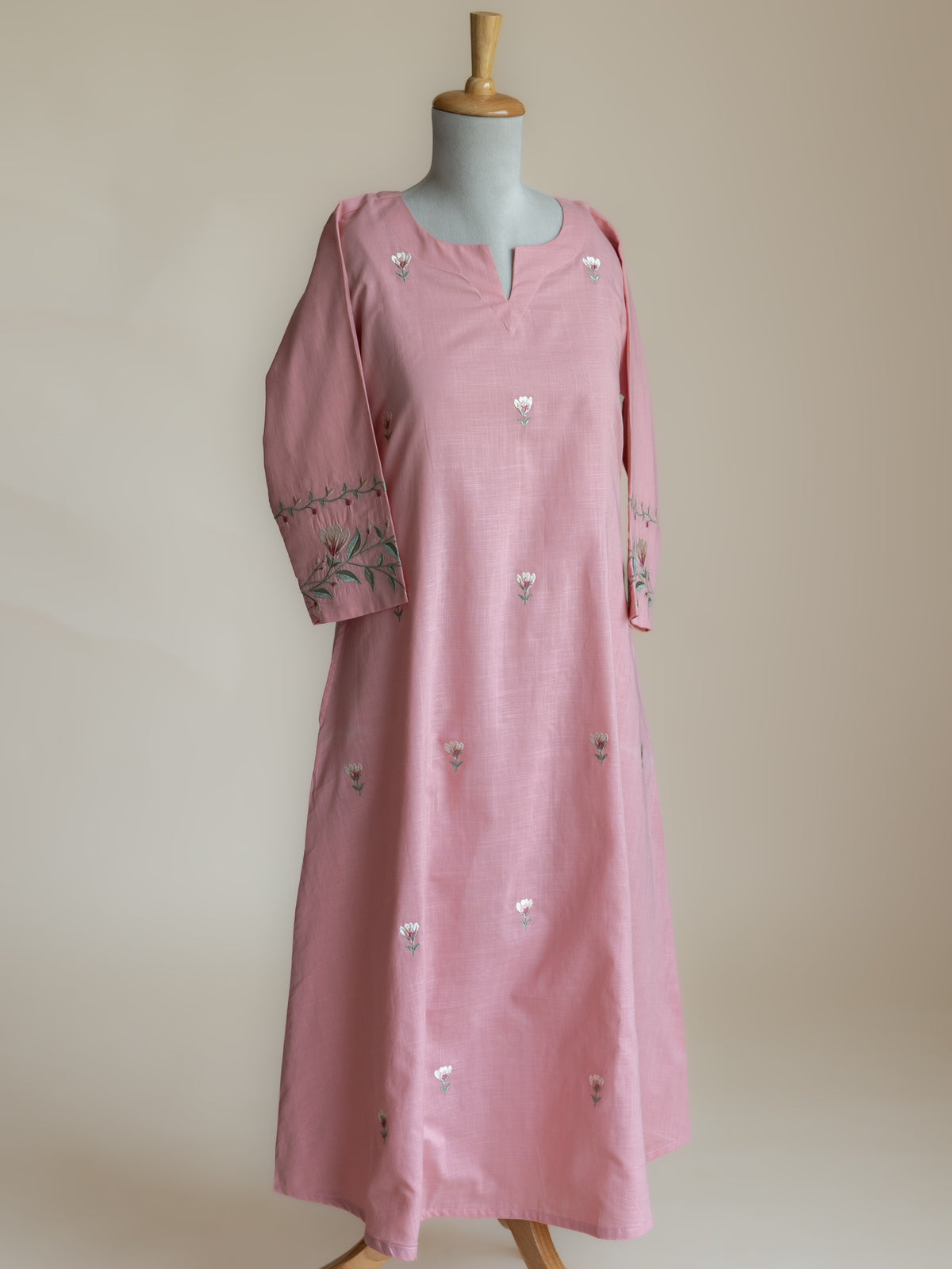 Akira Cotton Slub Embroidered A-Line Suit Set