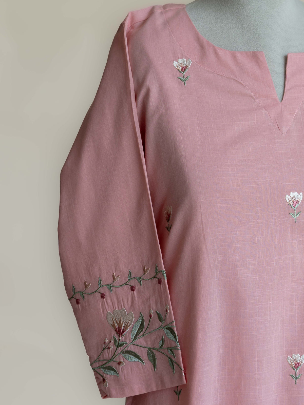 Akira Cotton Slub Embroidered A-Line Suit Set