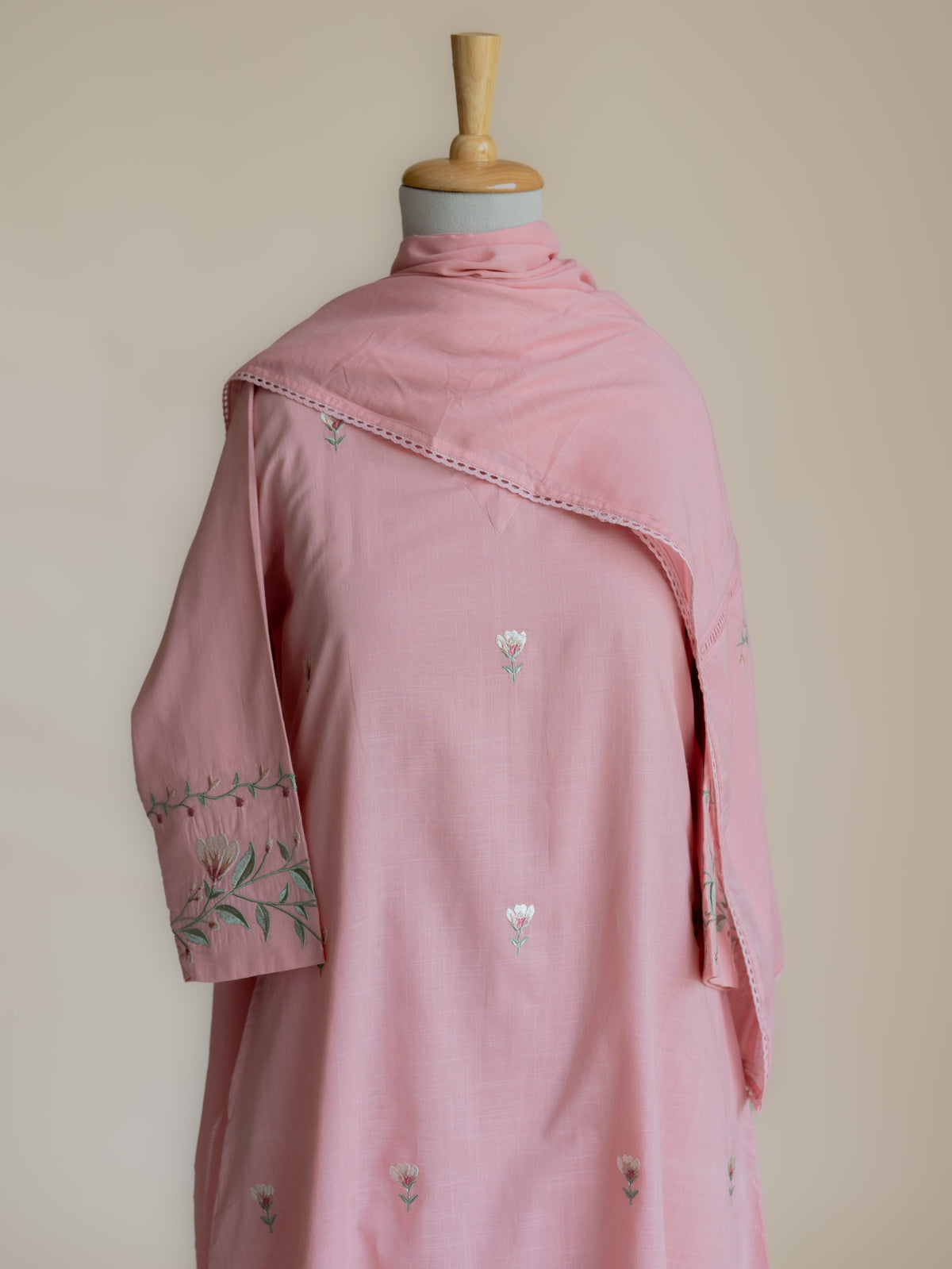 Akira Cotton Slub Embroidered A-Line Suit Set