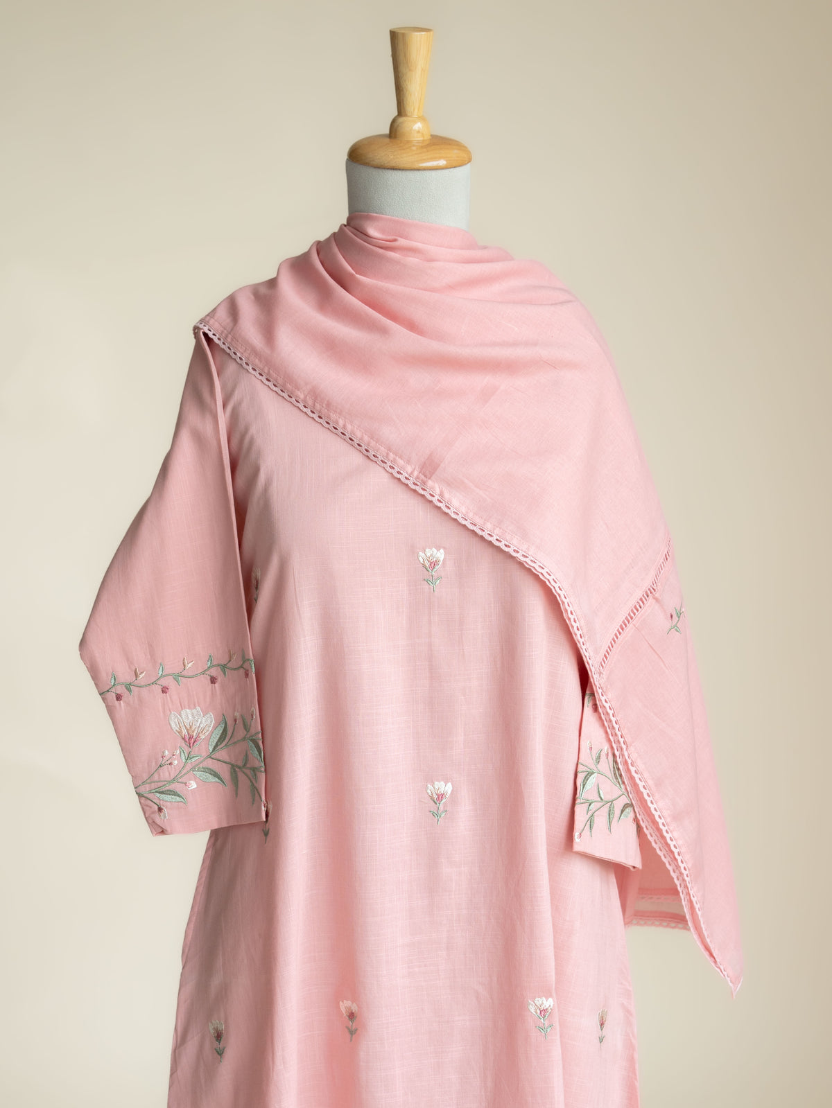 Akira Cotton Slub Embroidered A-Line Suit Set